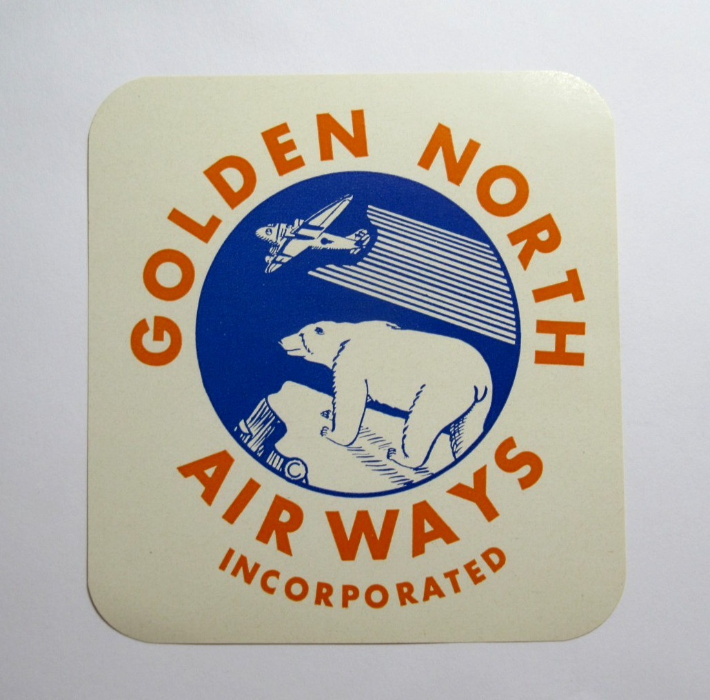 Vintage Golden North Airways Cargo Sticker Label Alaska Aviation Polar Bear Sign