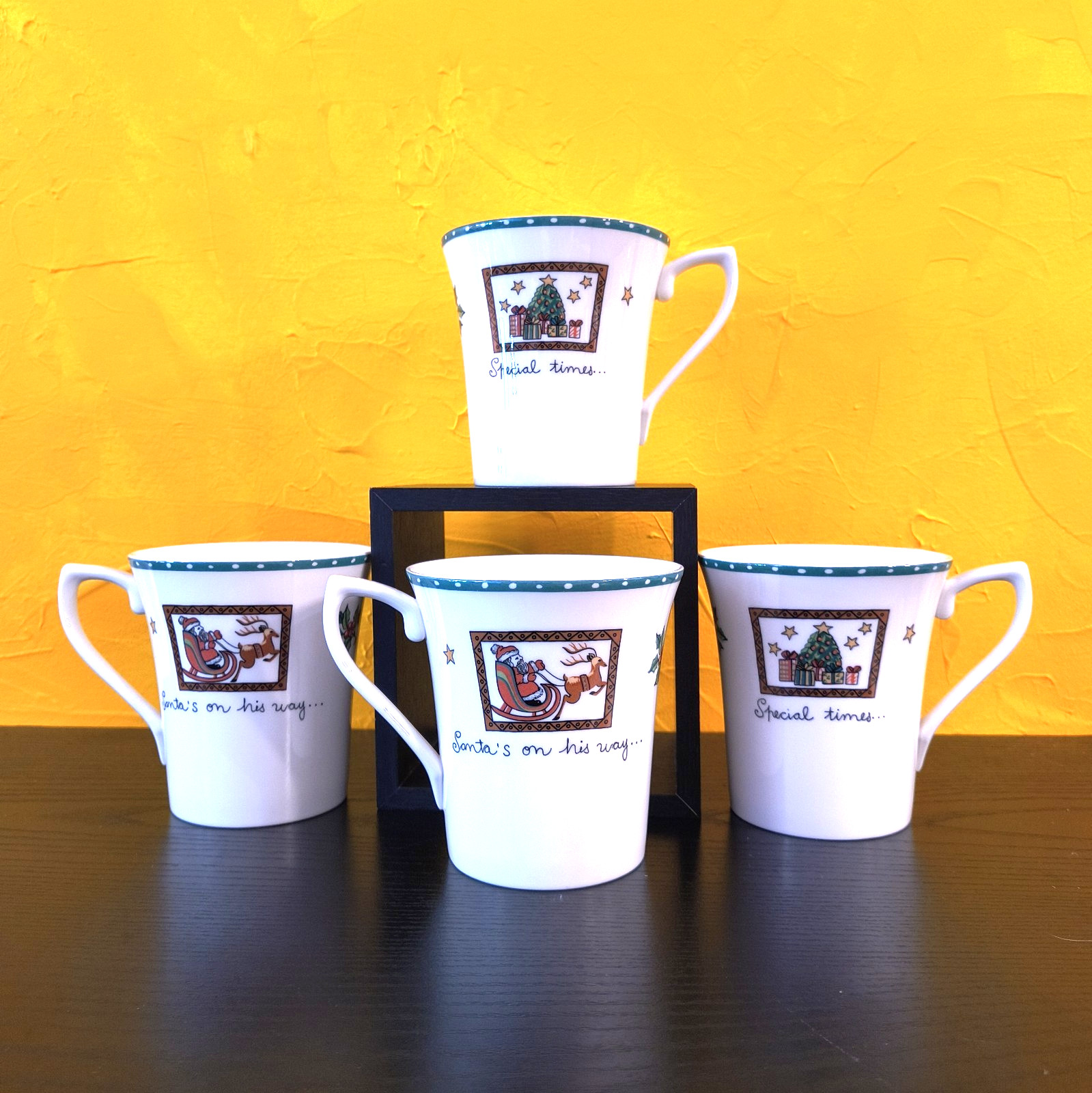 Vintage 4-Pc Mikasa Ultima Christmas Wish Cappuccino HK713 Mug Cup 4\