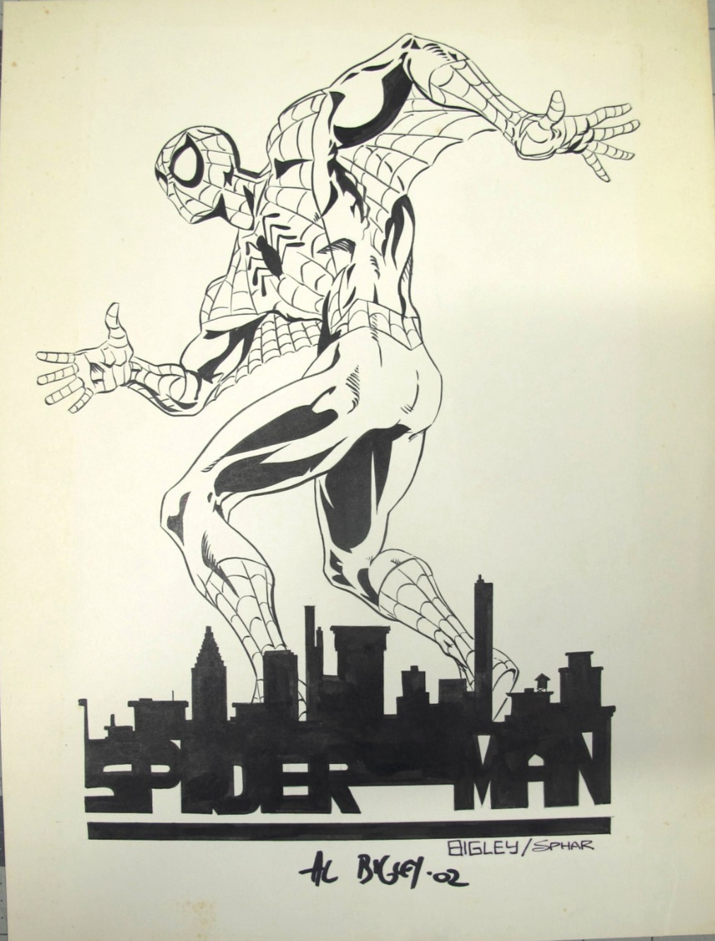 vtg original comic art ink sketch - Al Bigley Steve Sphar Spiderman Spidey 1980s
