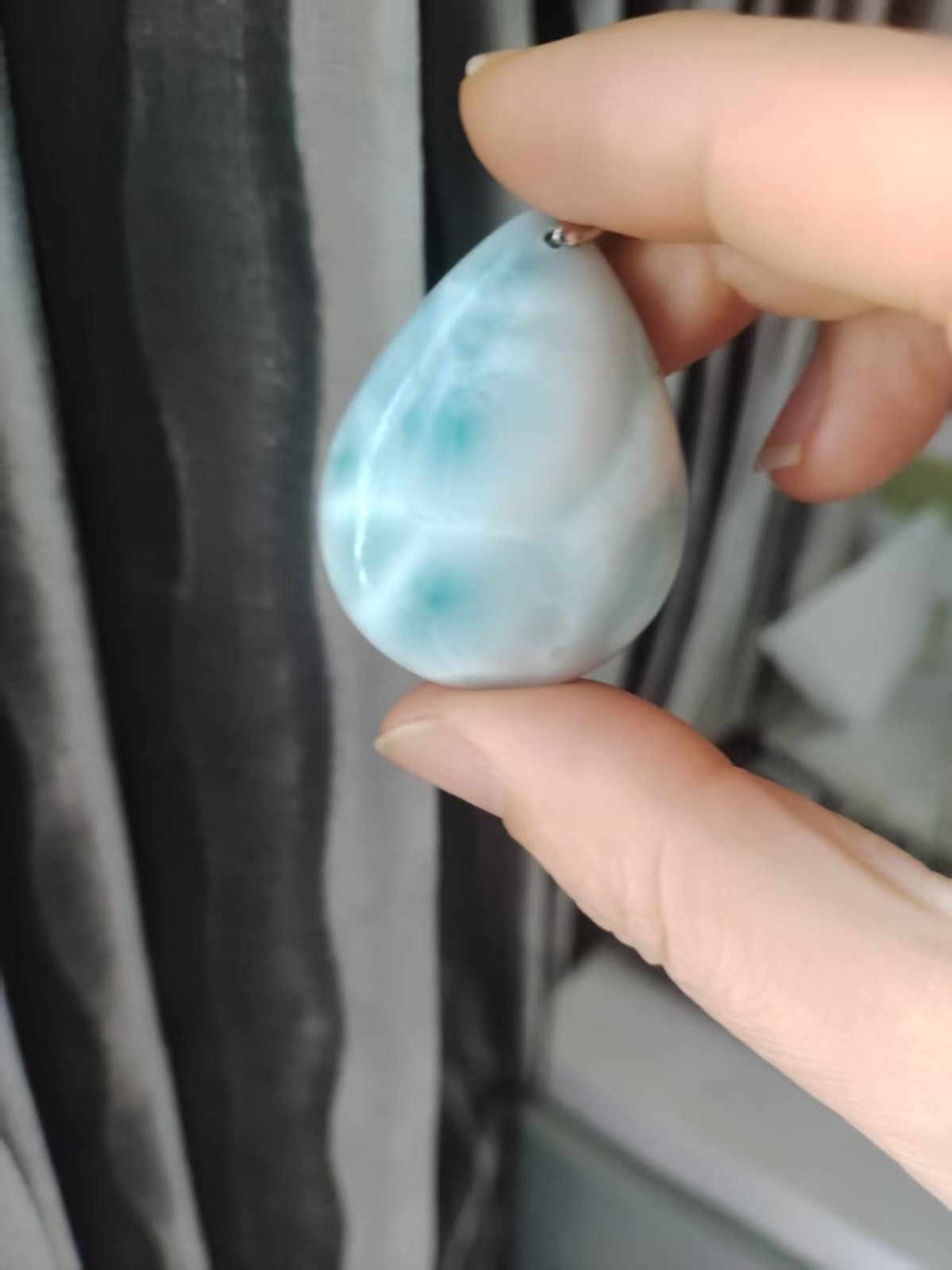 Genuine Natural Blue Larimar Gemstone Elliptical shape Lady Pendant Genuine Natural Blue Larimar Gemstone Elliptical shape Lady Pendant