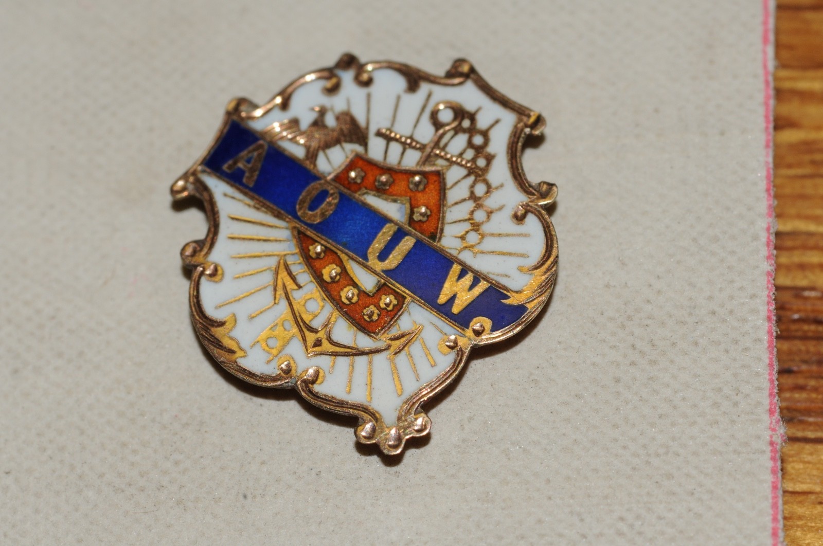 AOUW Fraternal Organization Lapel Pin Gold Filled 1897 Historic New Old Stock