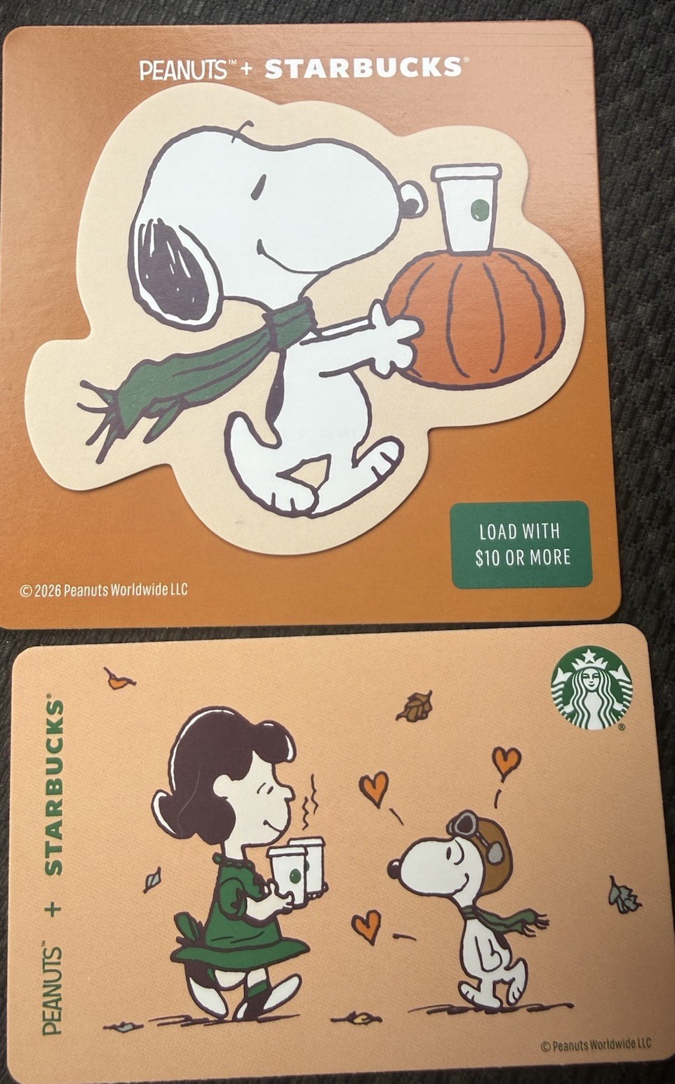 Starbucks USA NEW Snoopy Peanuts Card set of 2  2026 Gift Card