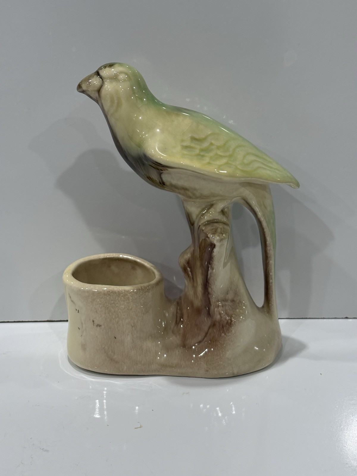 Vtg Bird Bud Vase Planter Ceramic Yellow Cream 8