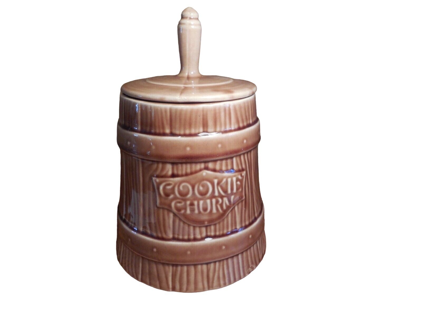 Cookie Churn Ceramic Cookie Jar Brown vintage