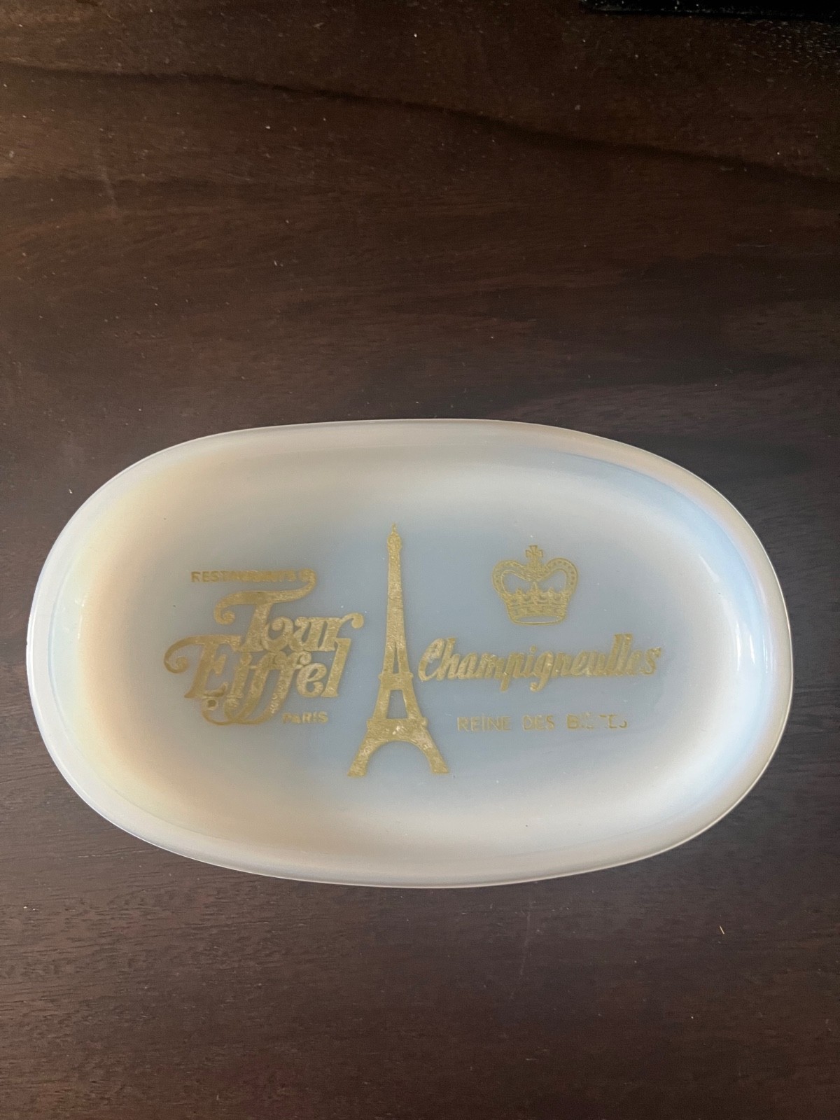 French Milk Glass Dish – Eiffel Tower Restaurants/Breweriana /Champigneulles