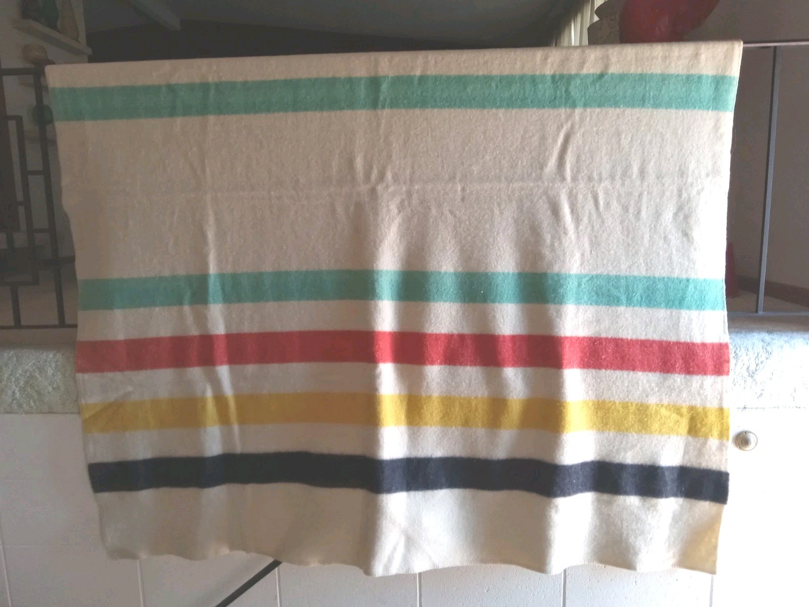 Vintage Polar Star A Golden Dawn Wool Blanket JC Penney Large Striped Trapper Lg