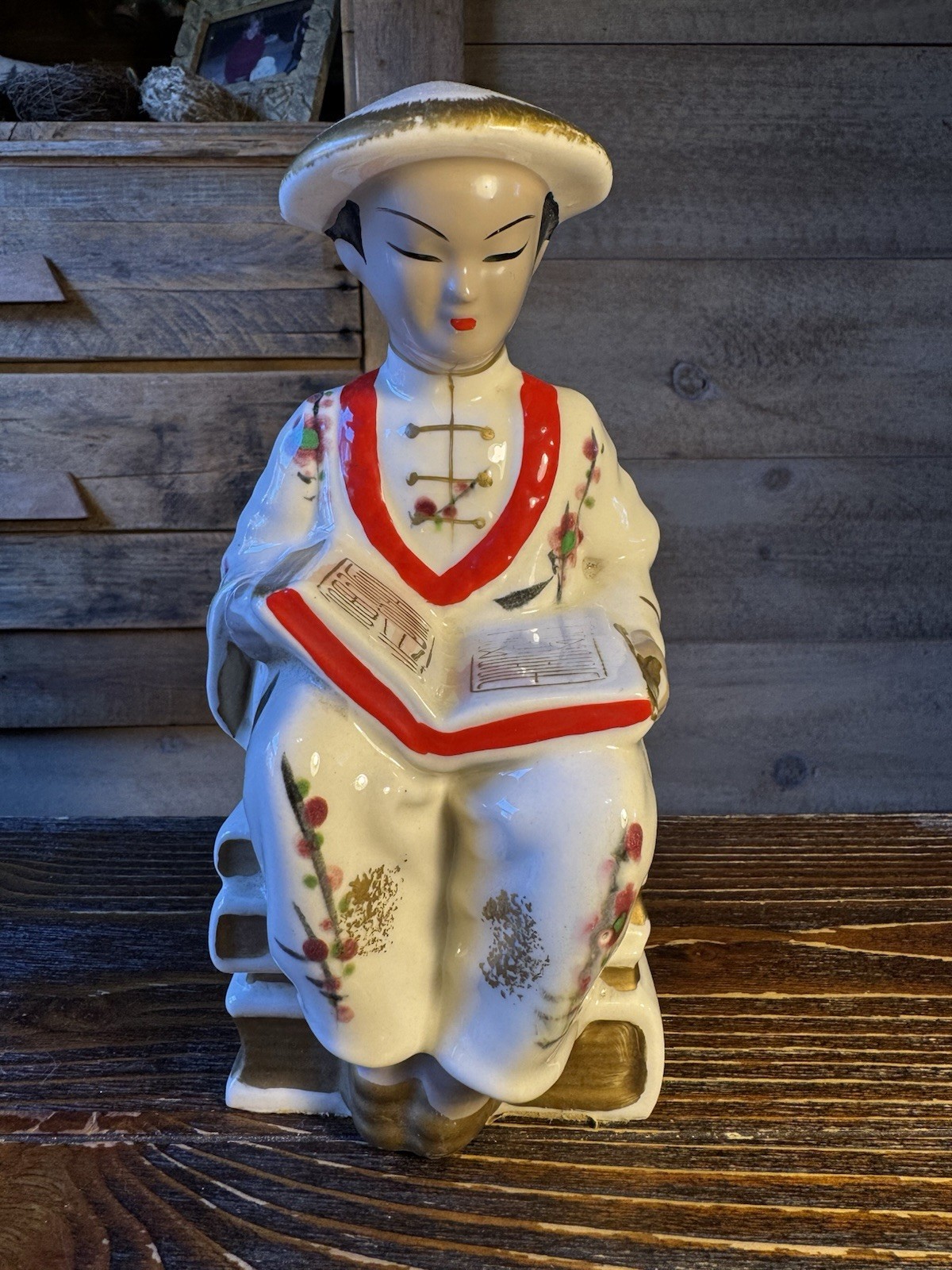 Vintage Nanco Japan Ceramic Asian Scholar Boy Reading Book Figurine Bookend MCM Vintage Nanco Japan Ceramic Asian Scholar Boy Reading Book Figurine Bookend MCM