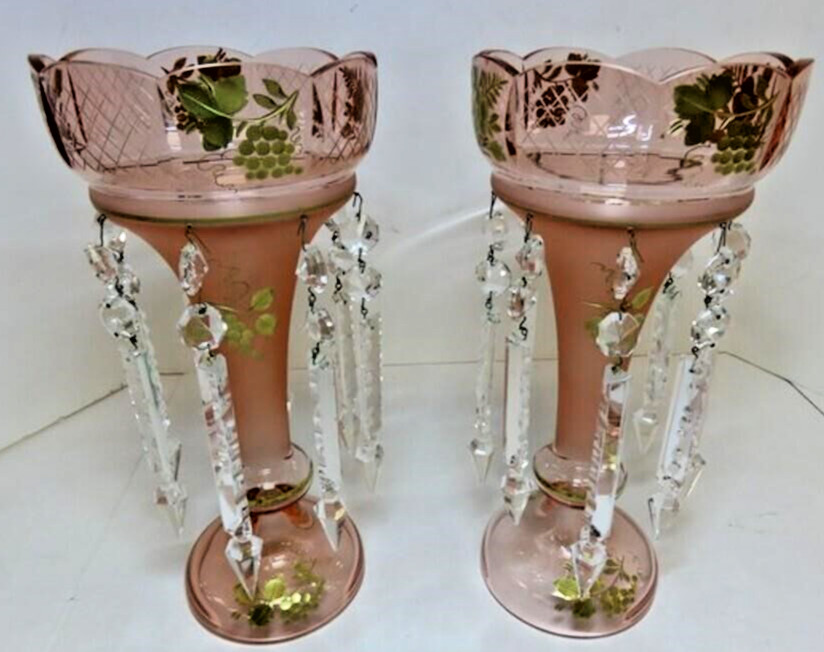 Pair of Spectacular Antique Victorian Mantle Lusters, Circa 1850-1890