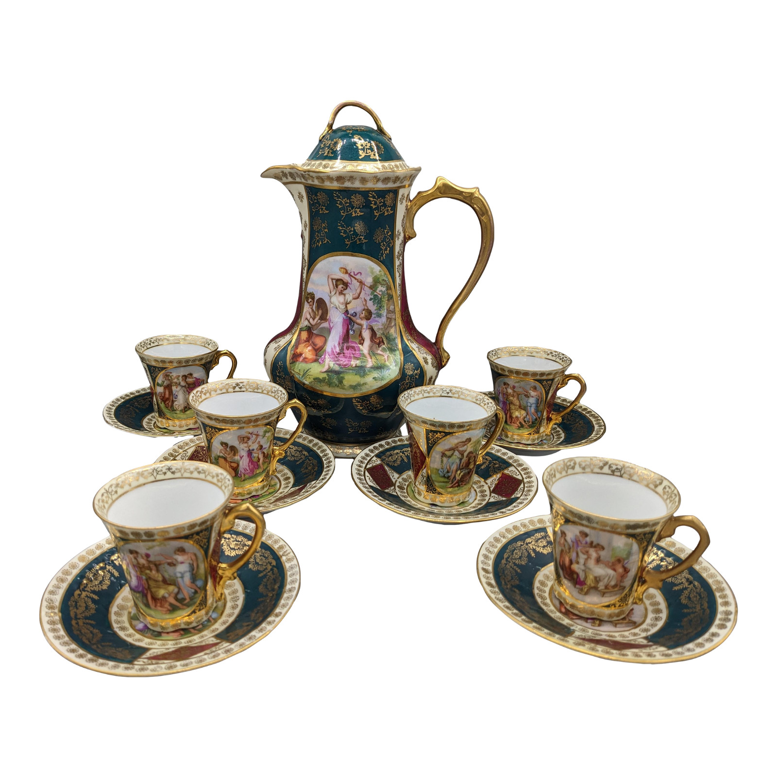 Antique Austria Royal Vienna Neoclassical 14pc Tea Set Beehive Mark Kaufmann