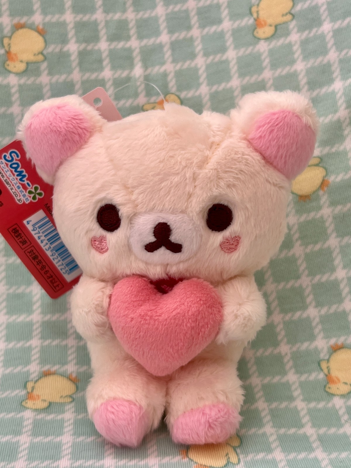 Korilakkuma Hanging Plush Toy/Keychain San-X Universe Heart Cheeks Holding Heart