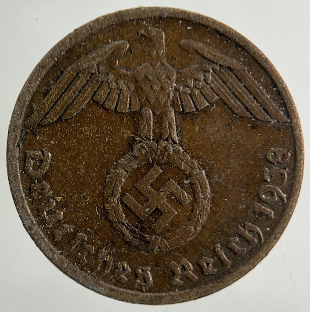 1938 Germany German Nazi 1 Pfennig Coin | Fine Collectable Grade