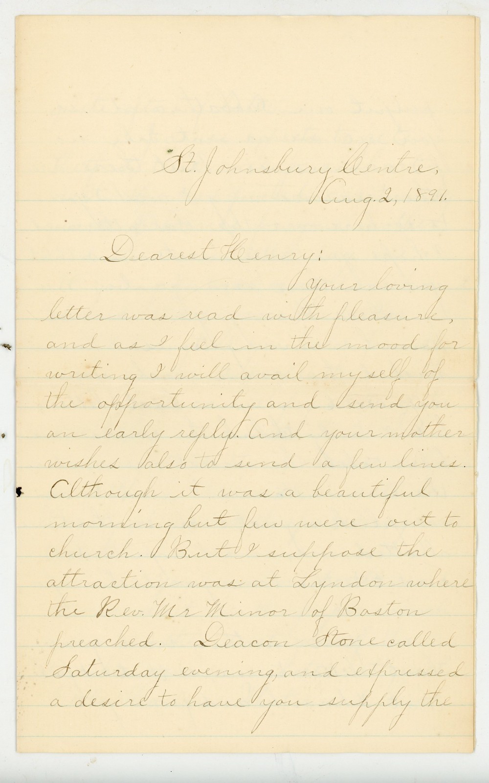 1891 St. Johnsbury VT Letter Logging Train Ride Family Reflections & Church