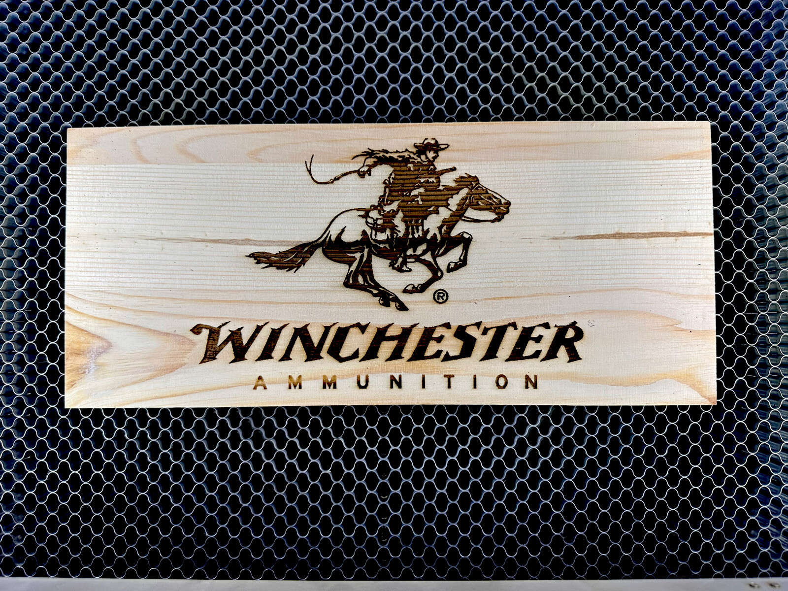 Winchester Ammunition Gun Wood Sign 12x5 Made In USA Engraved Double Sided Logo