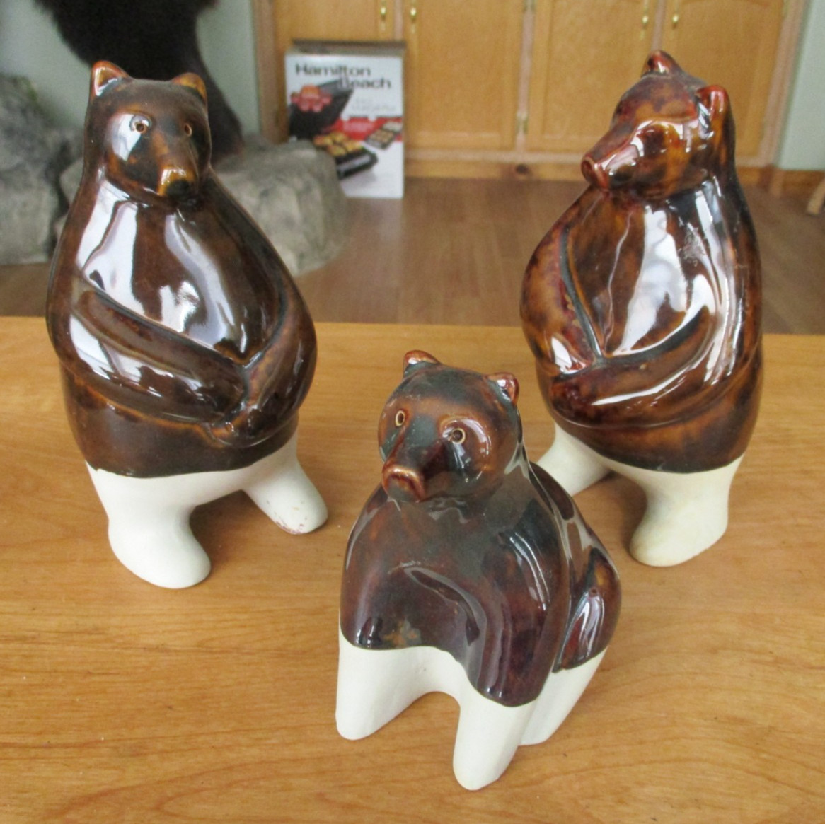 Vintage Ceramic Brown Bear Family Figurine MID CENTURY 3pc
