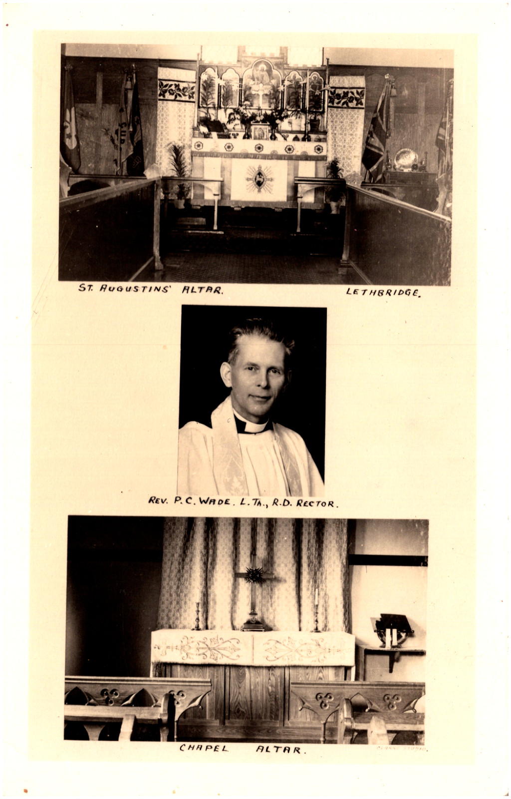 St. Augustine's Church Altar Reverend Wade Lethbridge Canada 1920s RPPC Postcard
