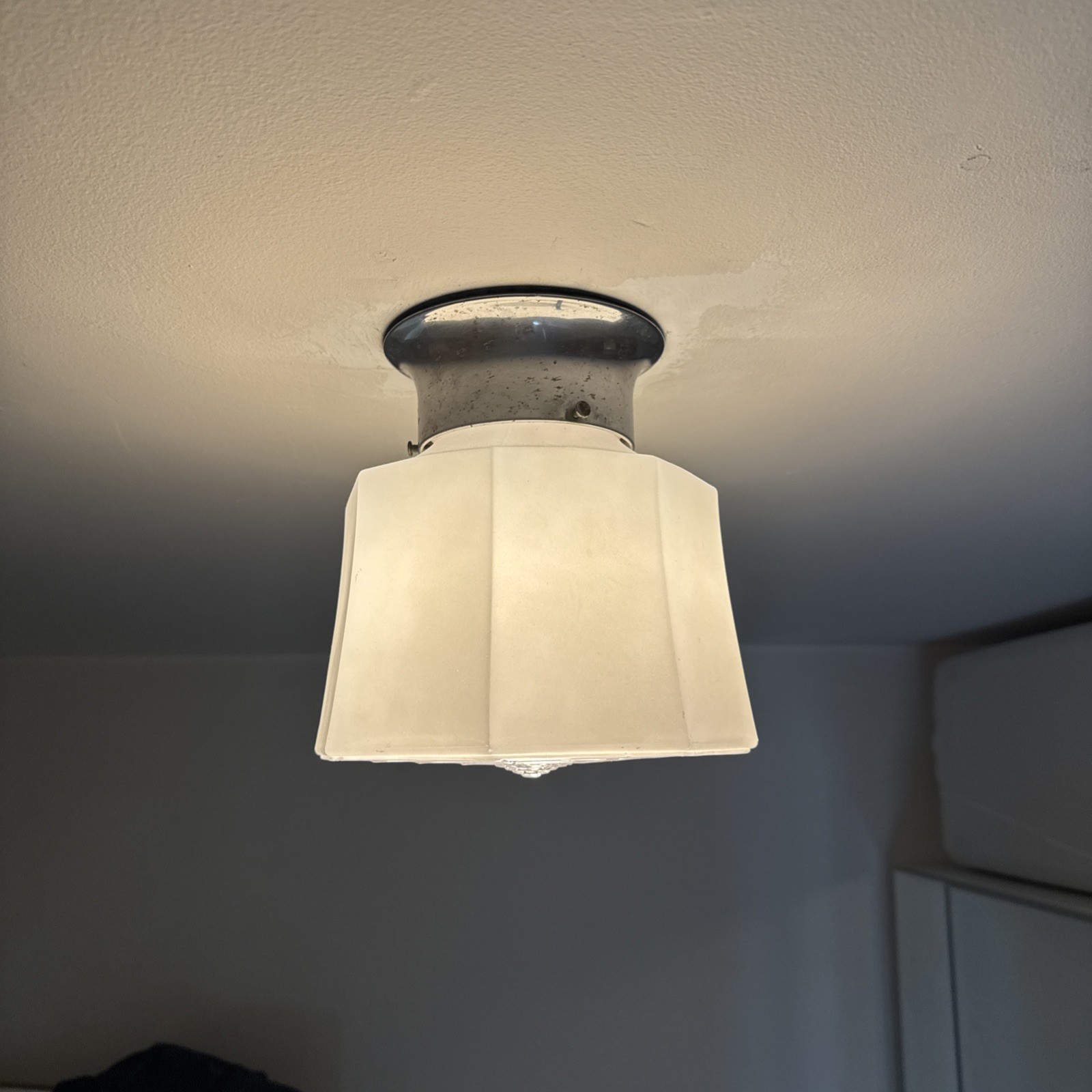 RESTORED Antique Vtg Art Deco Ceiling Light Skyscraper Semi-Flush Schoolhouse