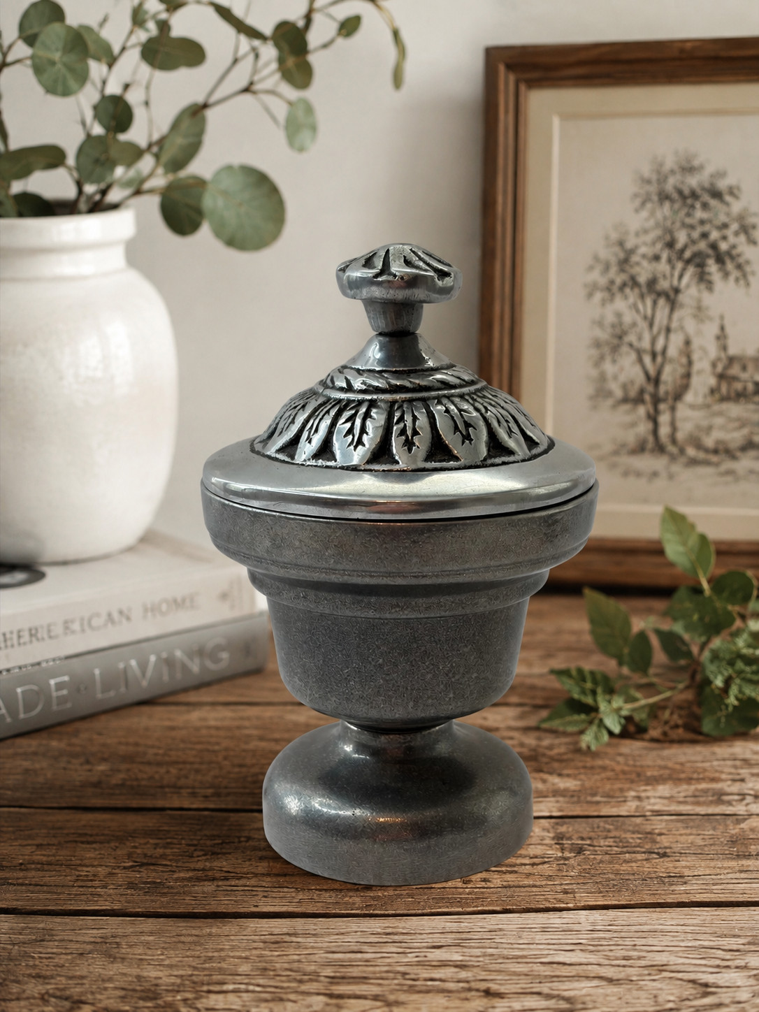 Vintage Pewtarex Pewter Lidded Canister Urn 7.5
