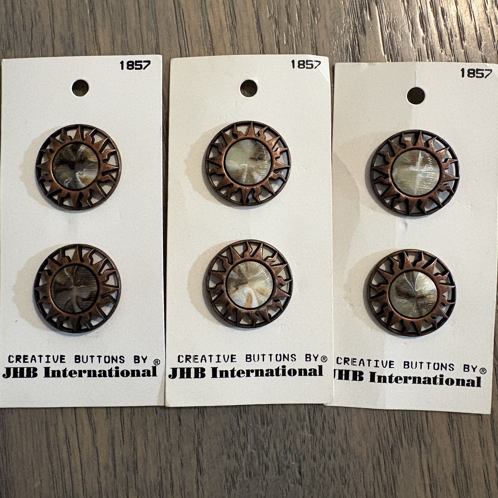 VINTAGE JHB 6 Total Buttons  ROUND   #1857 Rare 7/8” Sun Celestial 