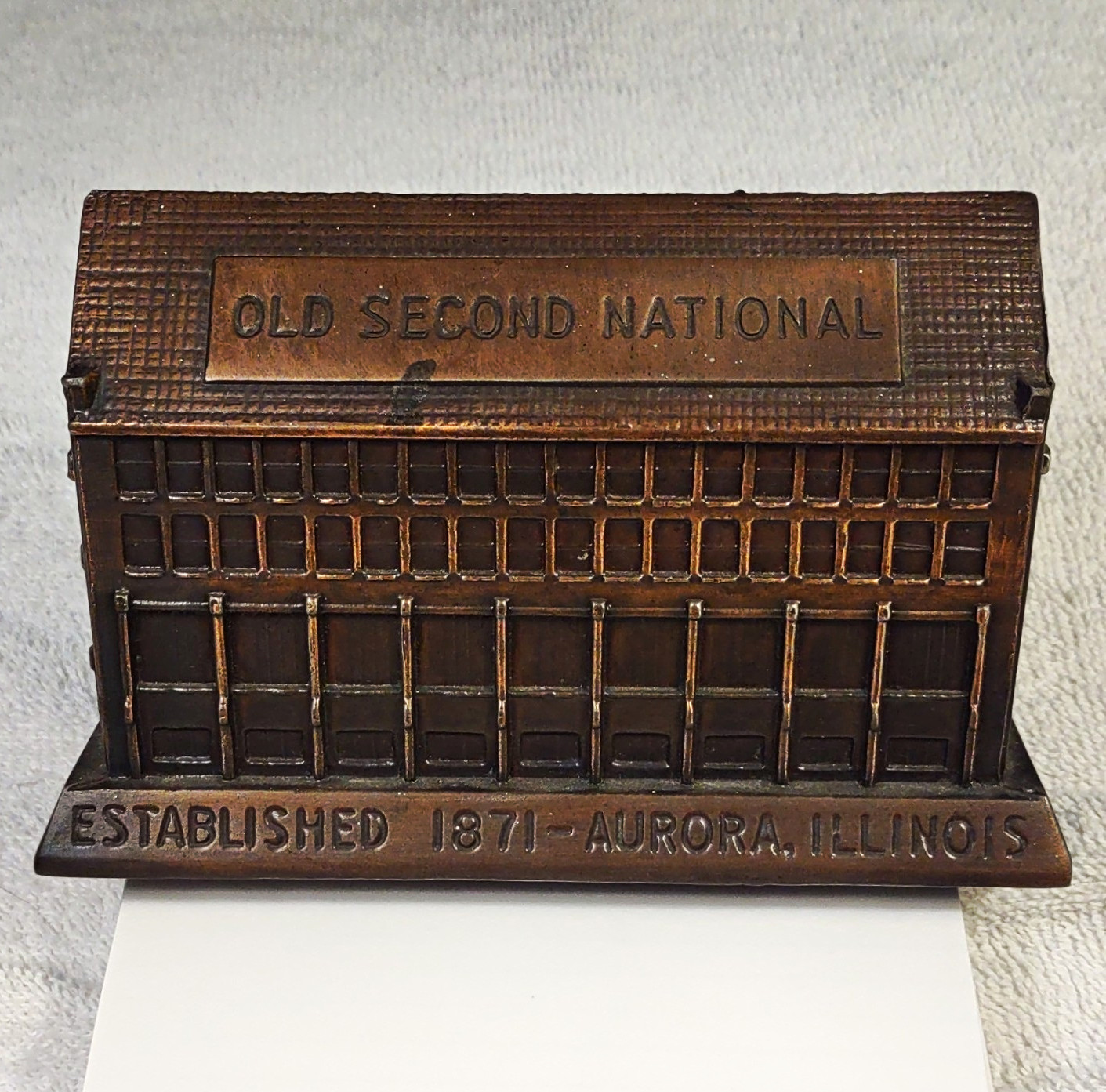 Old Second National Bank Aurora IL Metal Building Coin Bank 1871