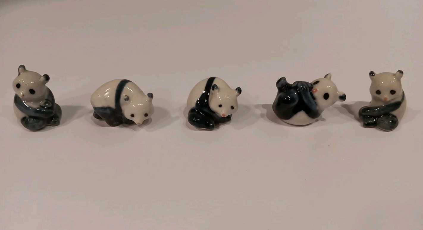 Panda Cub Miniature Dollhouse Porcelain Figurine Lot 5 Set 1.25\ Panda Cub Miniature Dollhouse Porcelain Figurine Lot 5 Set 1.25\