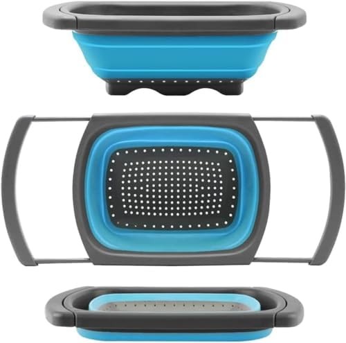 Collapsible Colander Strainer w/ Extendable Handles - 6 Qt Blue