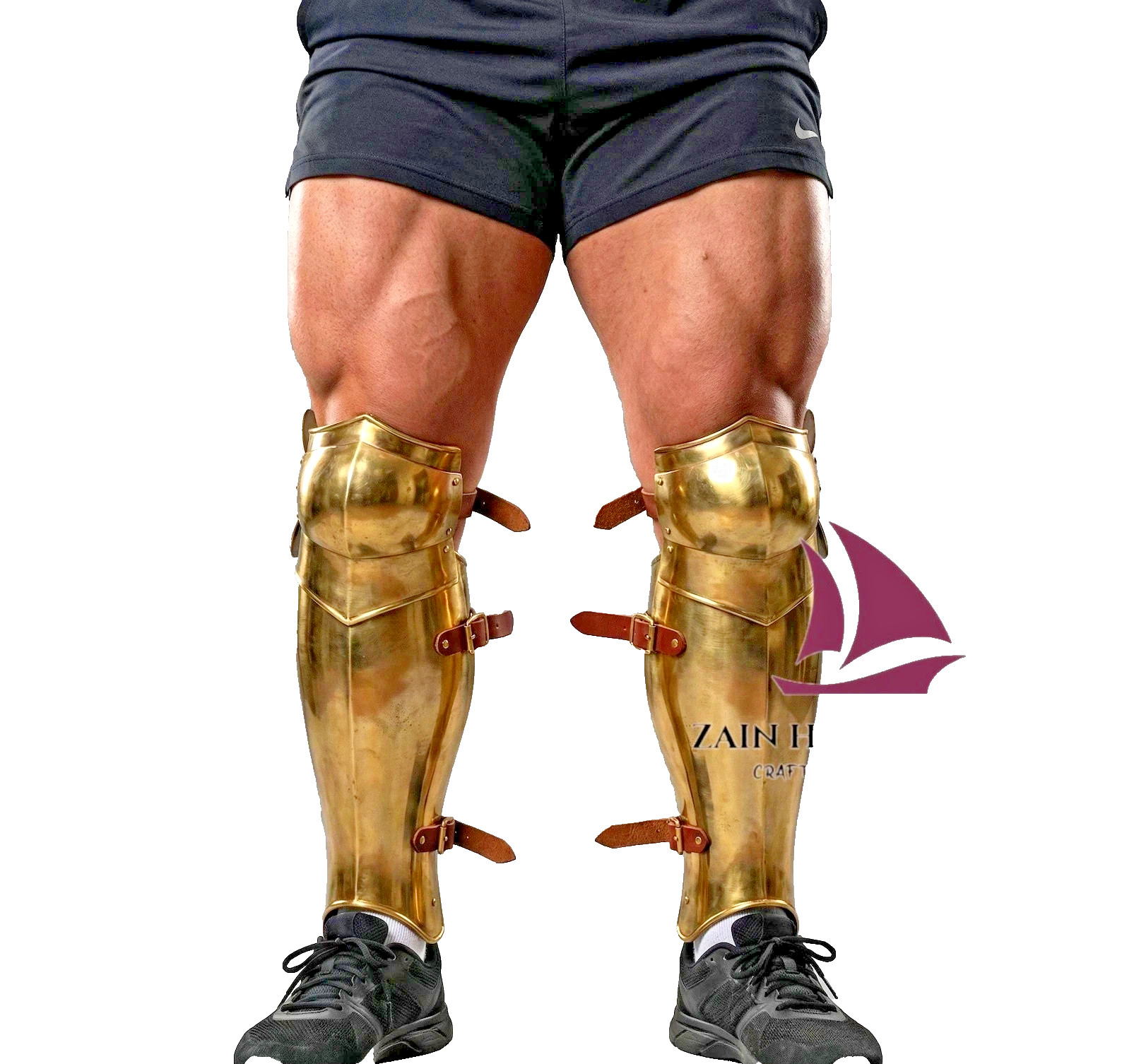 ZAIN Handmade Medieval Golden Leg Armor Knight Warrior Leg Guards For Halloween
