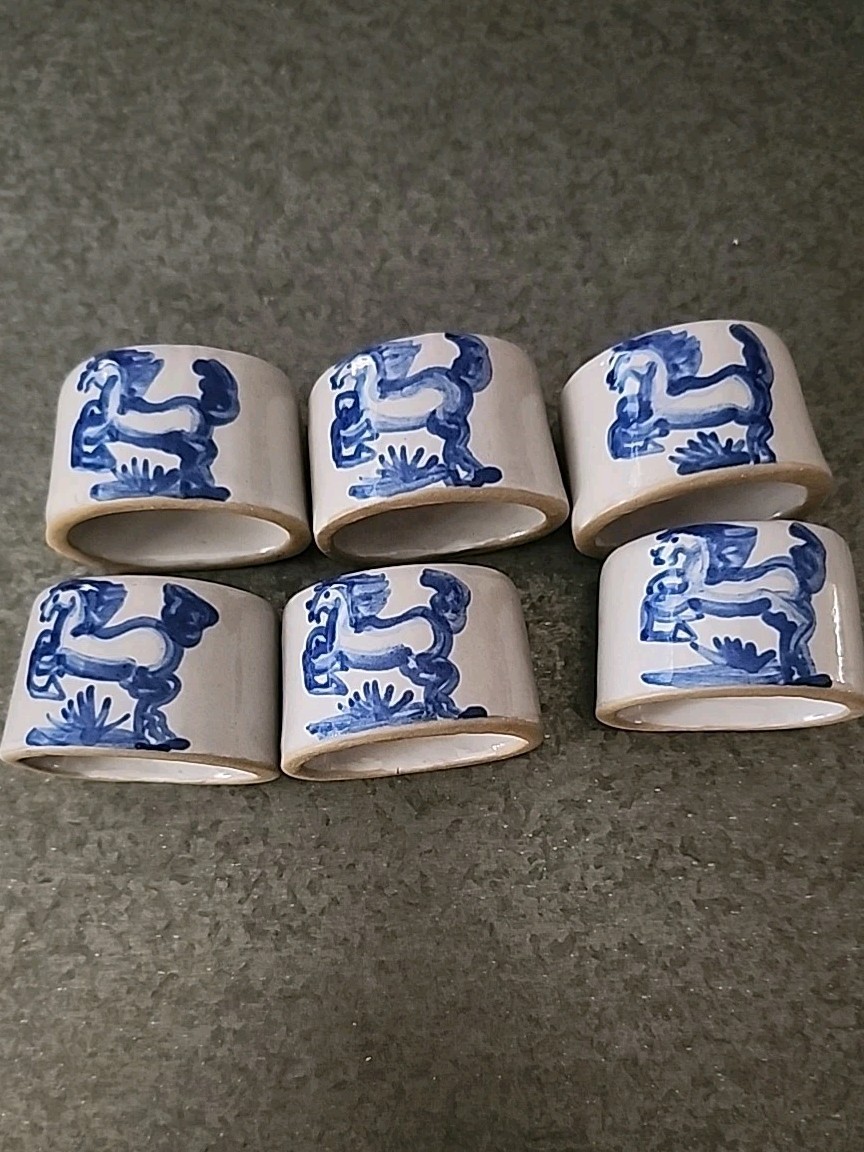 6 M A Hadley Pottery Prancing Horse Napkin Rings Early Motif Vtg SCARCE HTF