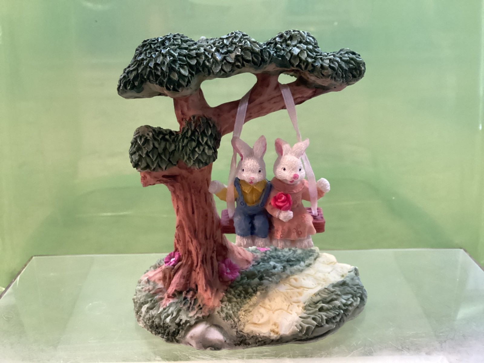 Vintage K’s Collection - Easter Bunnies on Swing Under Tree - 4.5” Figurine NICE