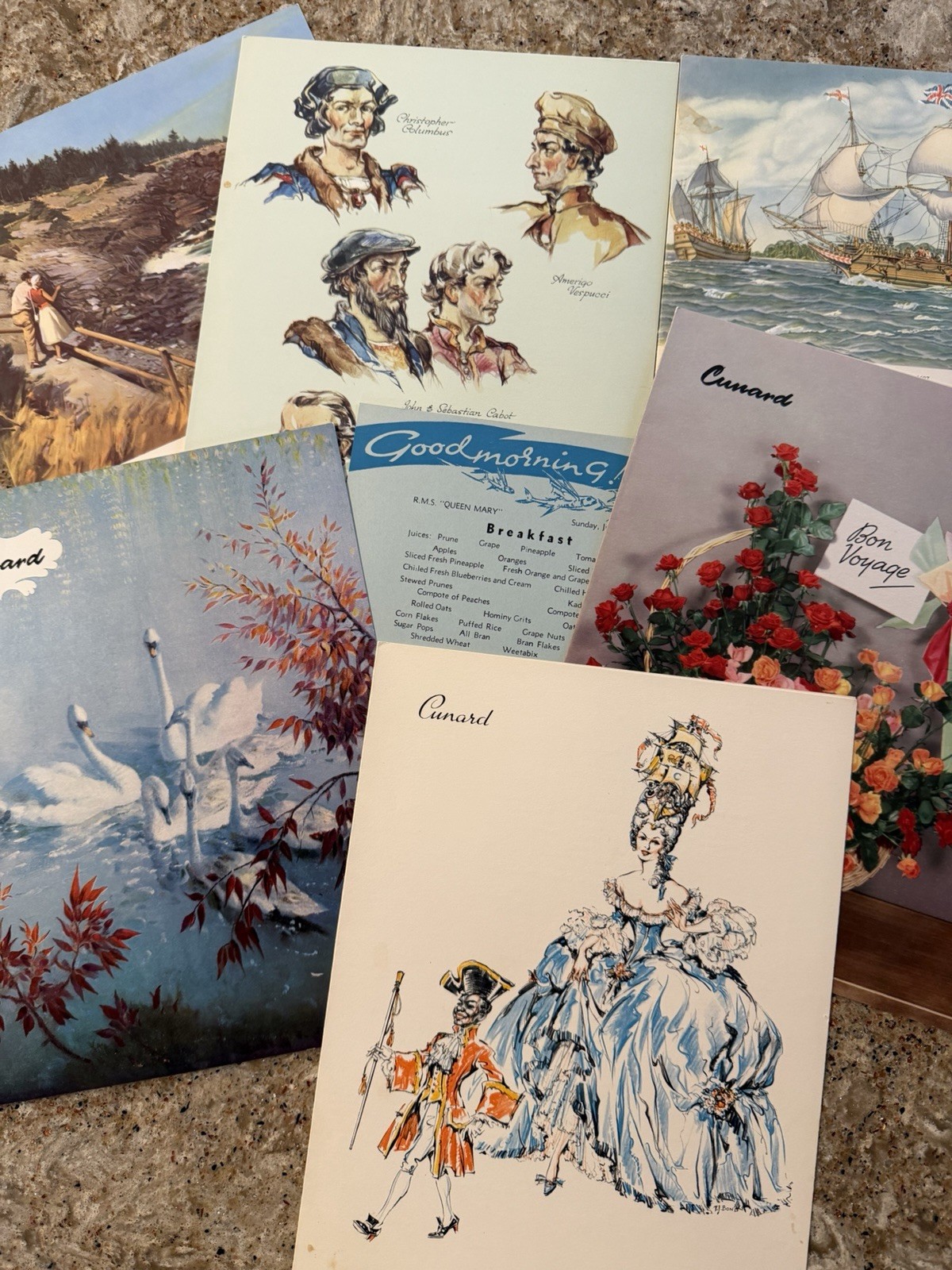 Vintage Menu Lot Cunard Ocean Liner RMS Queen Elizabeth Cruise Ship Menus 1961