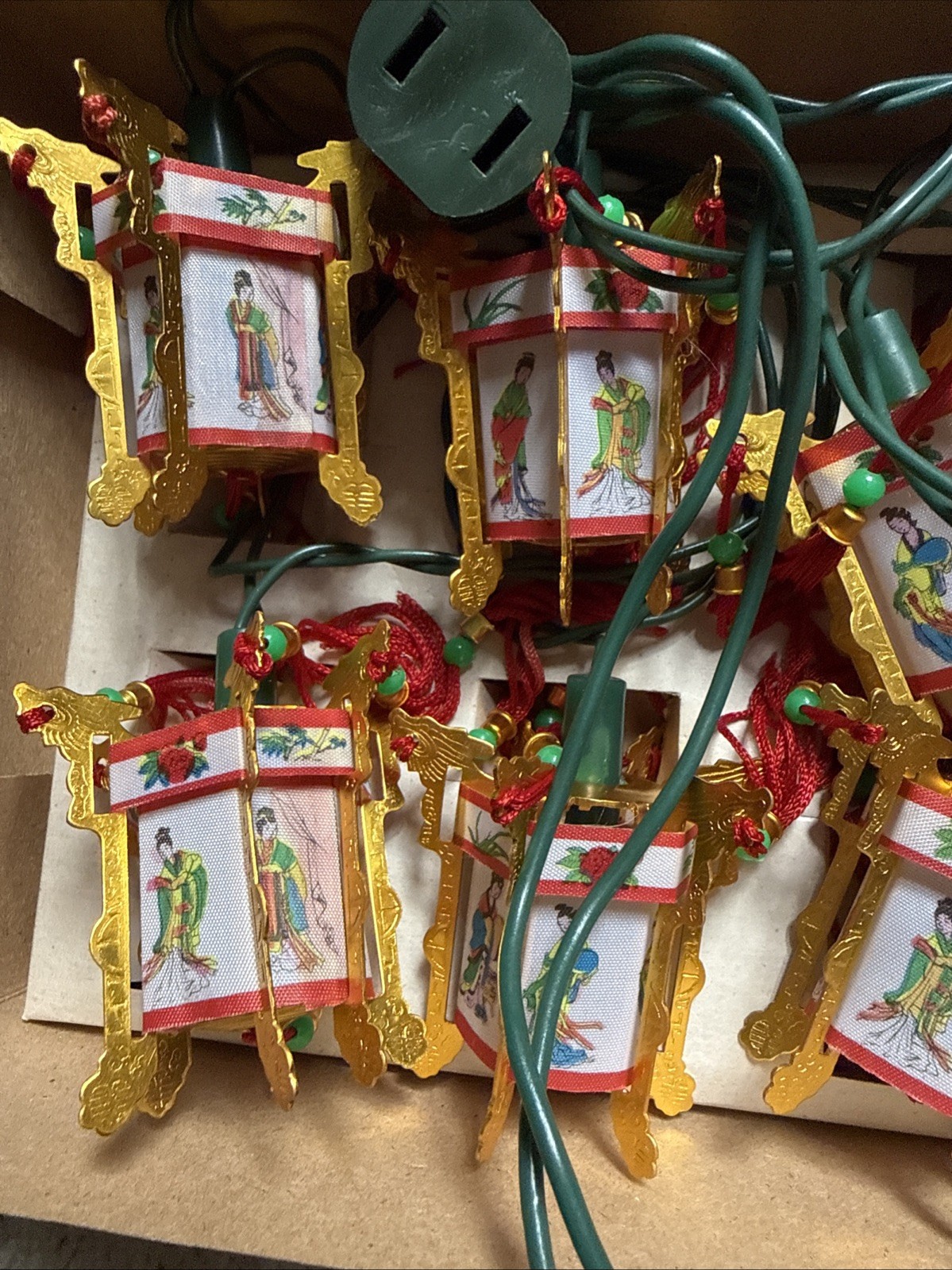 Chinese Palace Lantern Electric Light 10 Pc Set Vintage 1950s Boxed