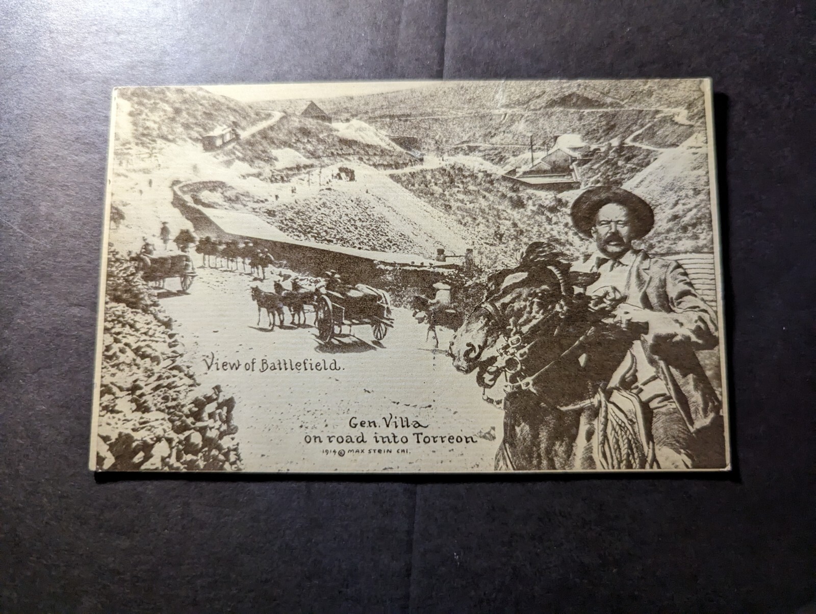 Mint Mexico Revolution Military PPC Postcard Gen Pancho Villa Road into Torreon