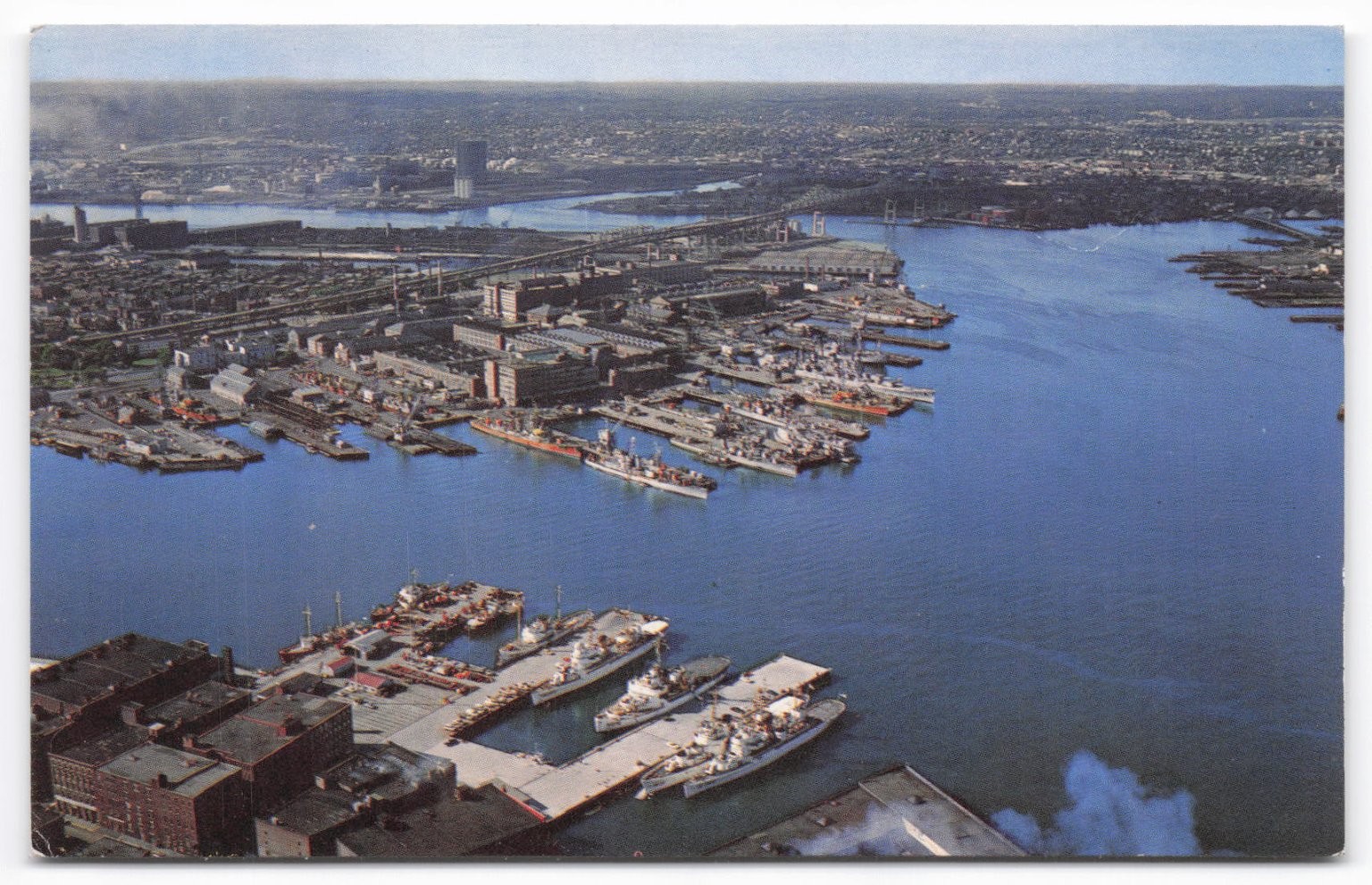 Vintage Aerial View Boston Harbor & Navy Yard Postcard Mike Roberts Chrome