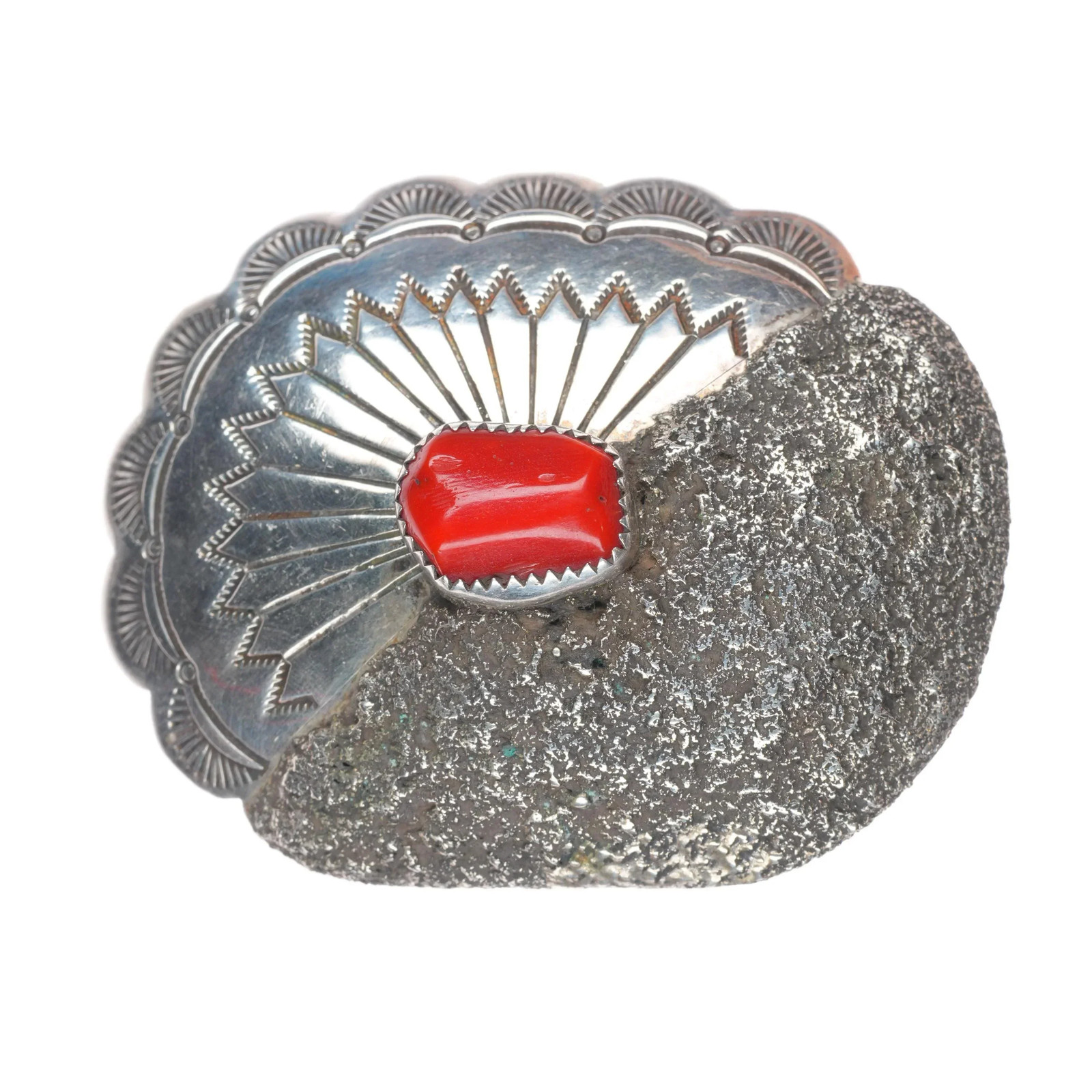 Foster Yazzie Navajo sterling silver Mediterranean coral vintage belt buckle Foster Yazzie Navajo sterling silver Mediterranean coral vintage belt buckle