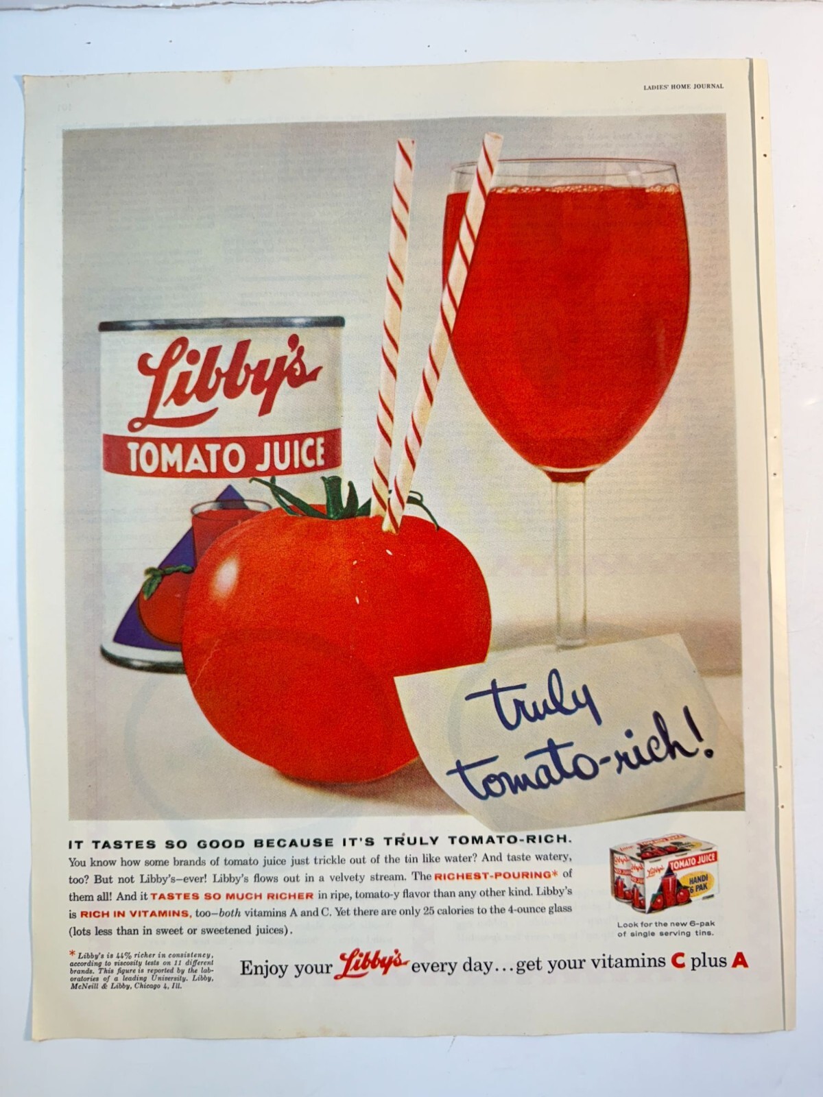 Vintage 1960 Libby\'s Tomato Juice Food Advertisement Print Ad