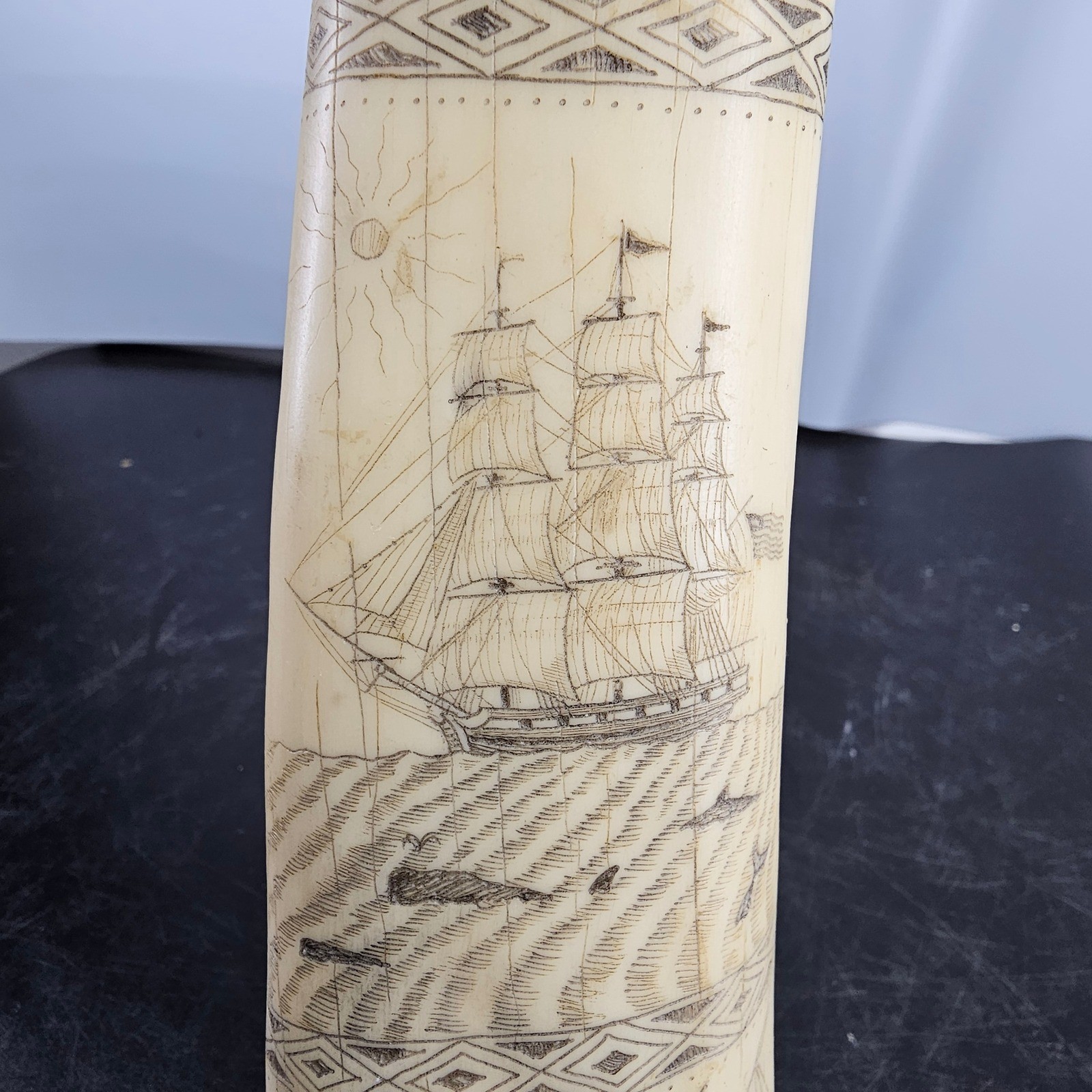 Vintage Scrimshaw Ship Regulus Captain James Hood Faux Whale Tooth