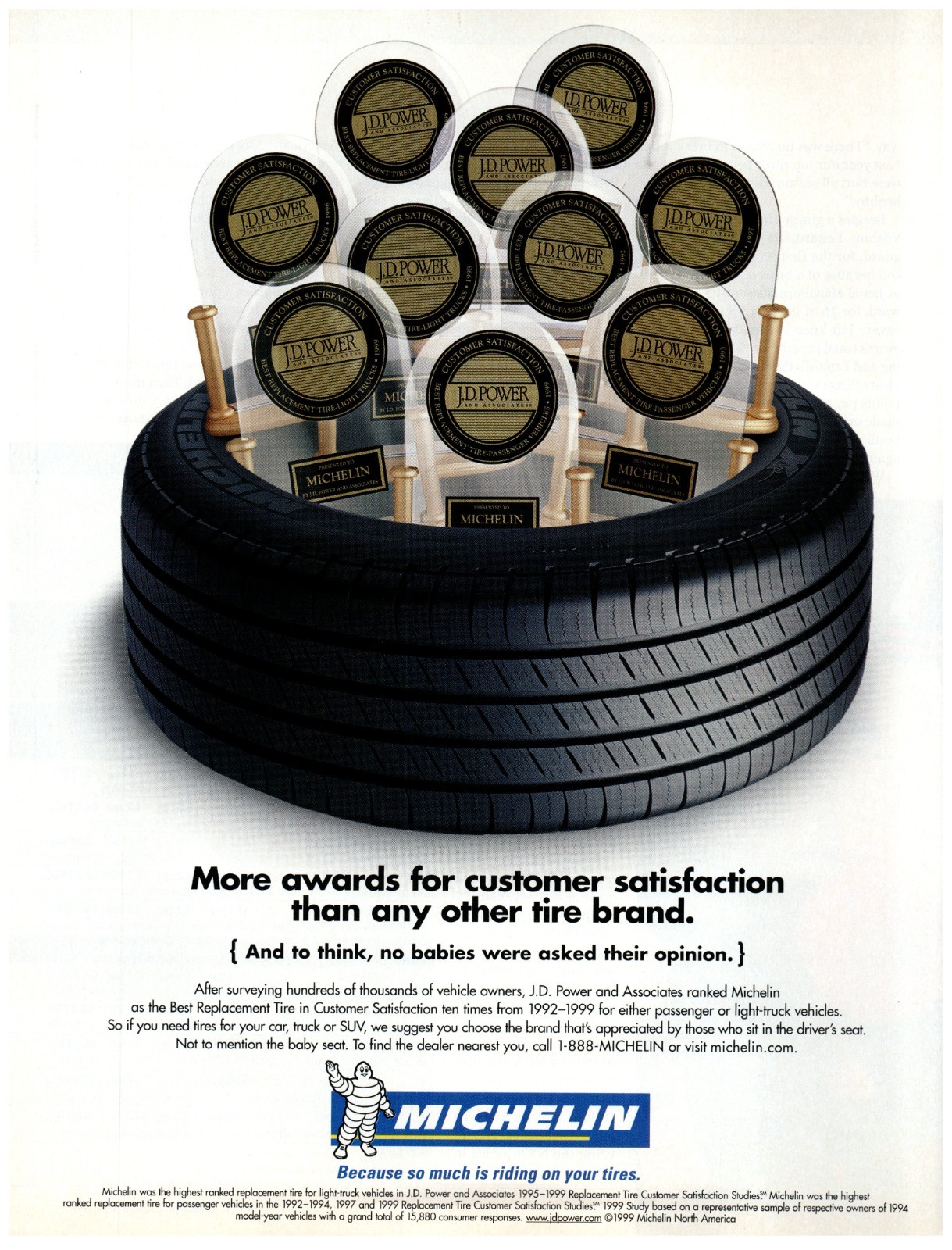 1999 PRINT AD, Michelin J.D. Power Customer Satisfaction Awards Inside Tire 90\'s