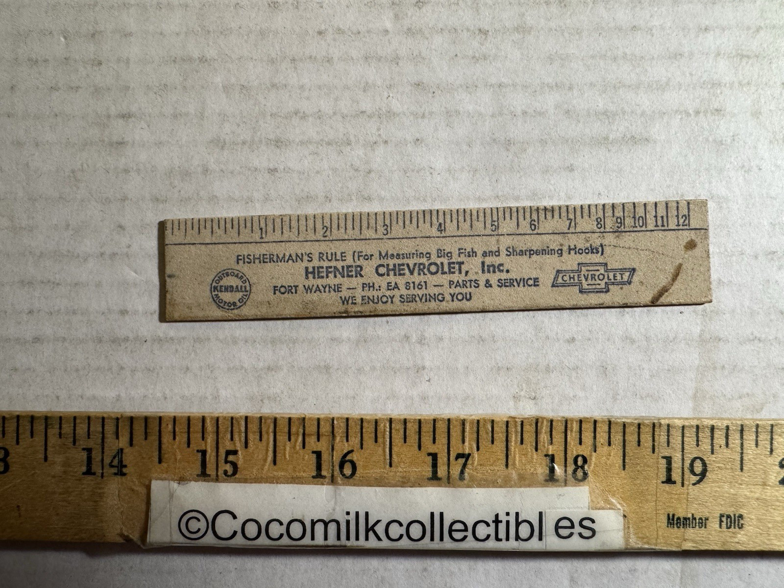 Vintage Hefner Chevrolet Fort Wayne IN Fisherman\'s Rule Joke Ruler