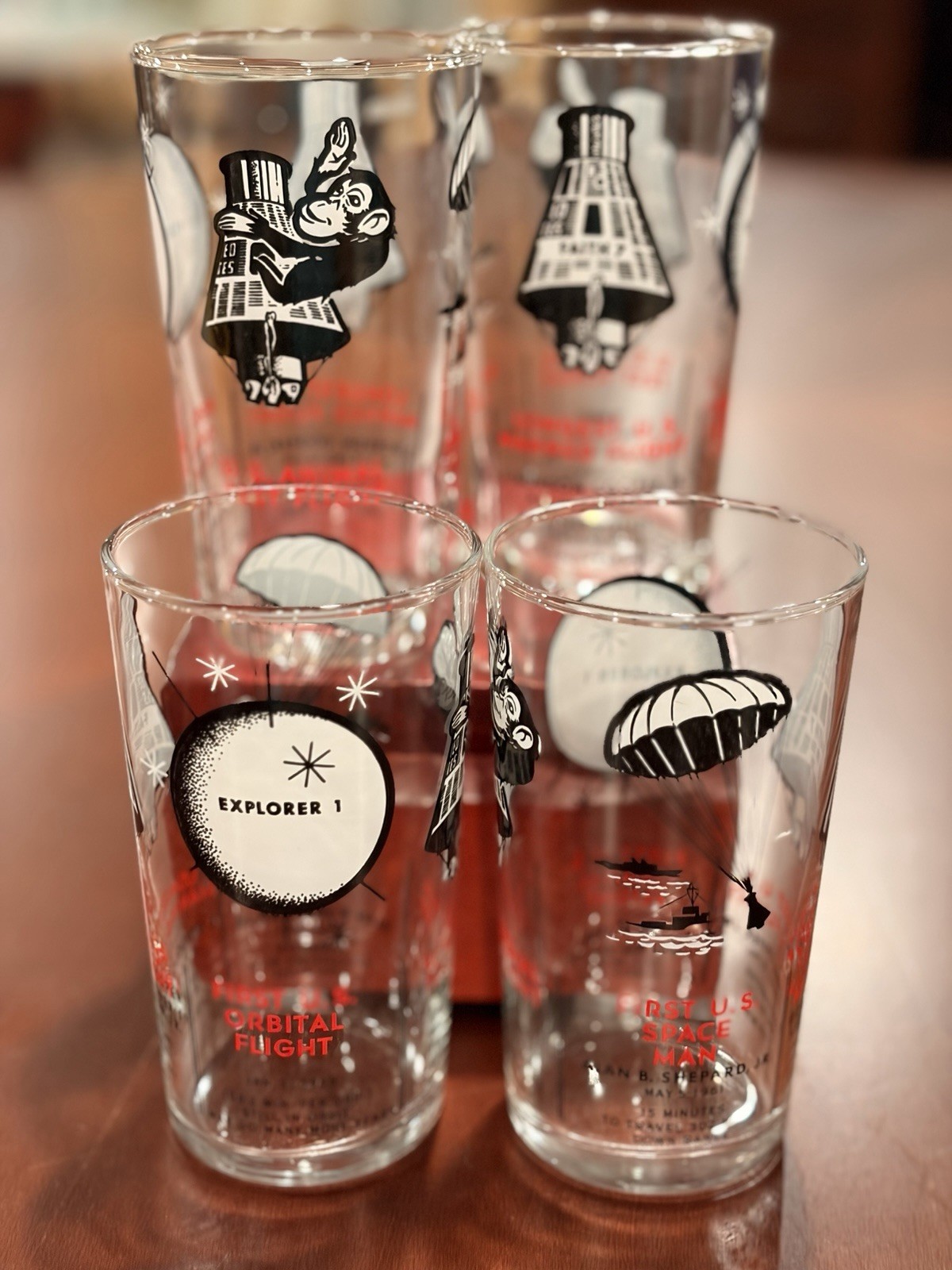 Vtg 1960s Libbey NASA Space Exploration History Tumbler Glasses Set of 4 4.5” Vtg 1960s Libbey NASA Space Exploration History Tumbler Glasses Set of 4 4.5”