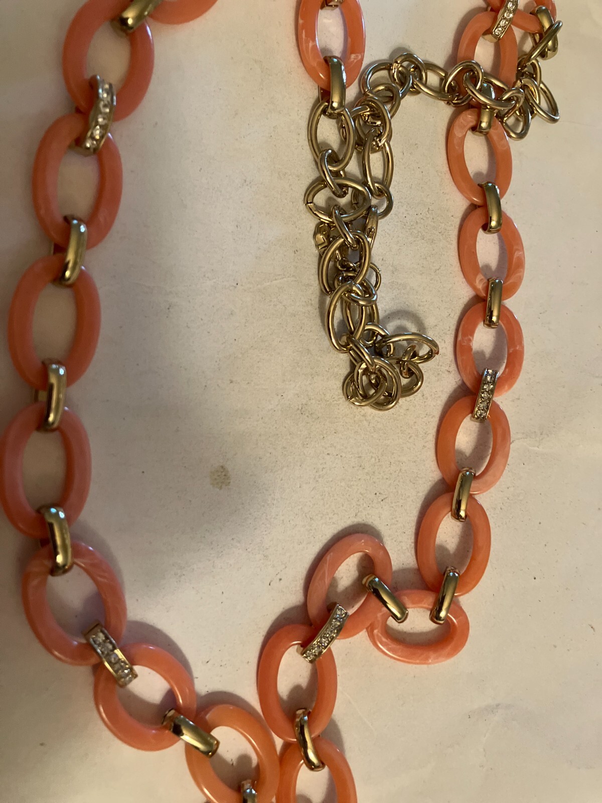 VINTAGE ESTATE orange rhinestone link chain necklace