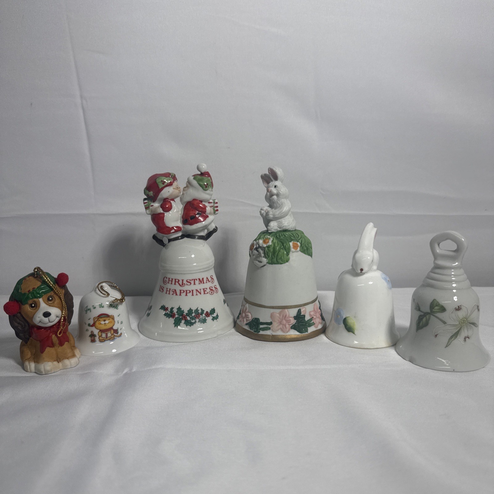 VTG Holiday’s Porcelain Ceramic Hand Bells Lot of 6