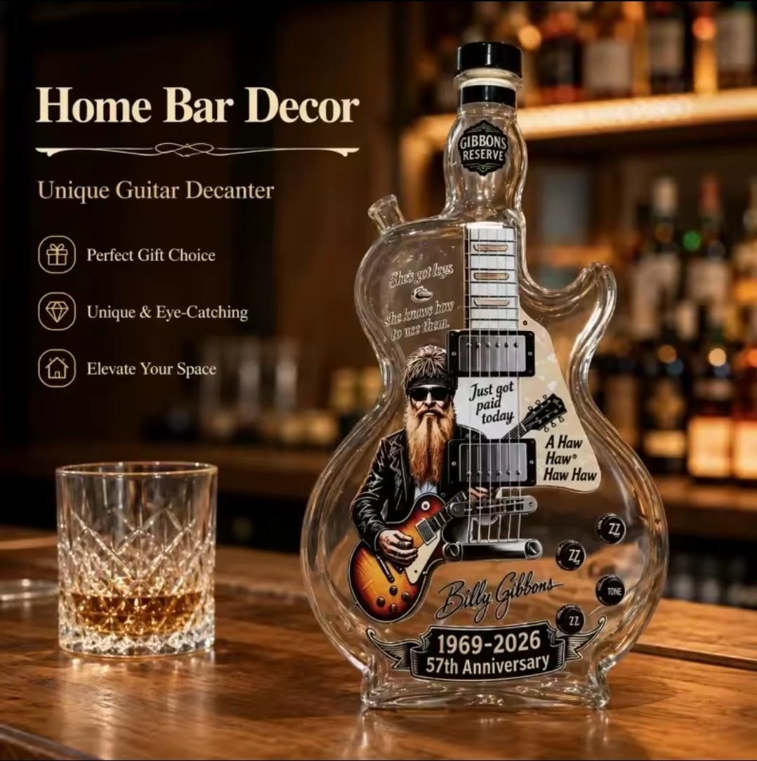 ZZ TOP BILLY GIBBONS Guitar Shaped Liquor Whiskey Decanter Bottle New  