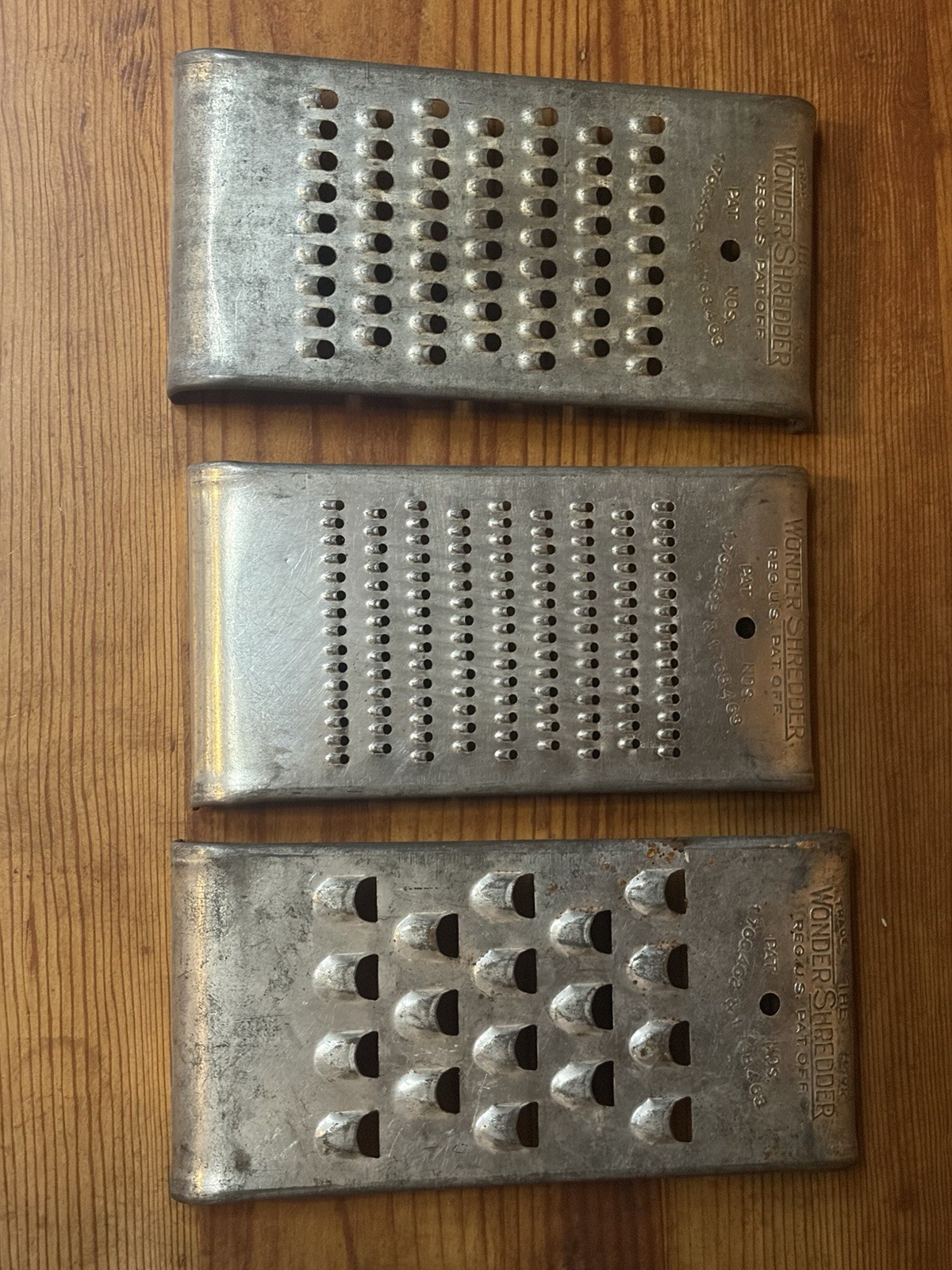 Antique The Wonder Shredder 3 Piece Graters Patent Pending Stainless Steel USA