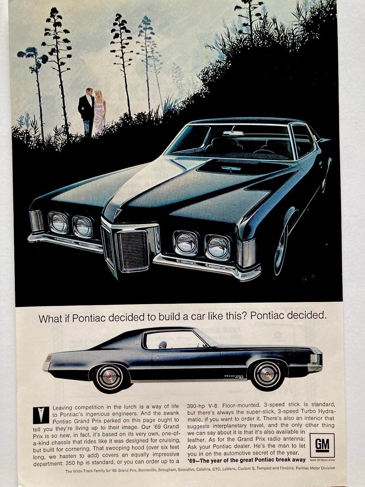 1969 Pontiac Grand Prix Print Ad Wide Track Tiger Decided Like This