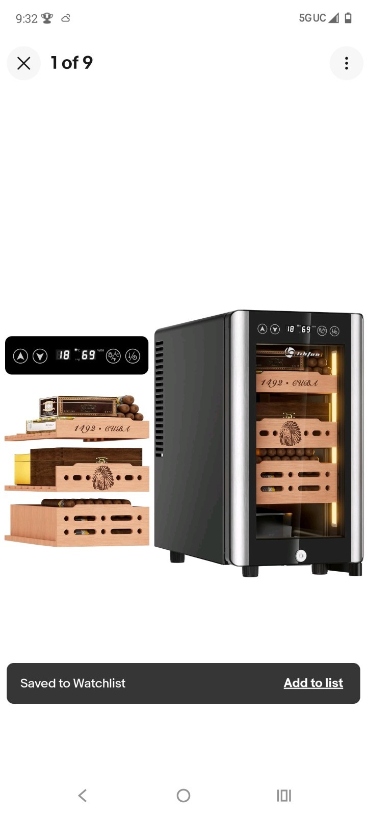 LIHTUN 25L Electric Humidor Cabinet 150 Cigars Temp Humidity Control wj-02