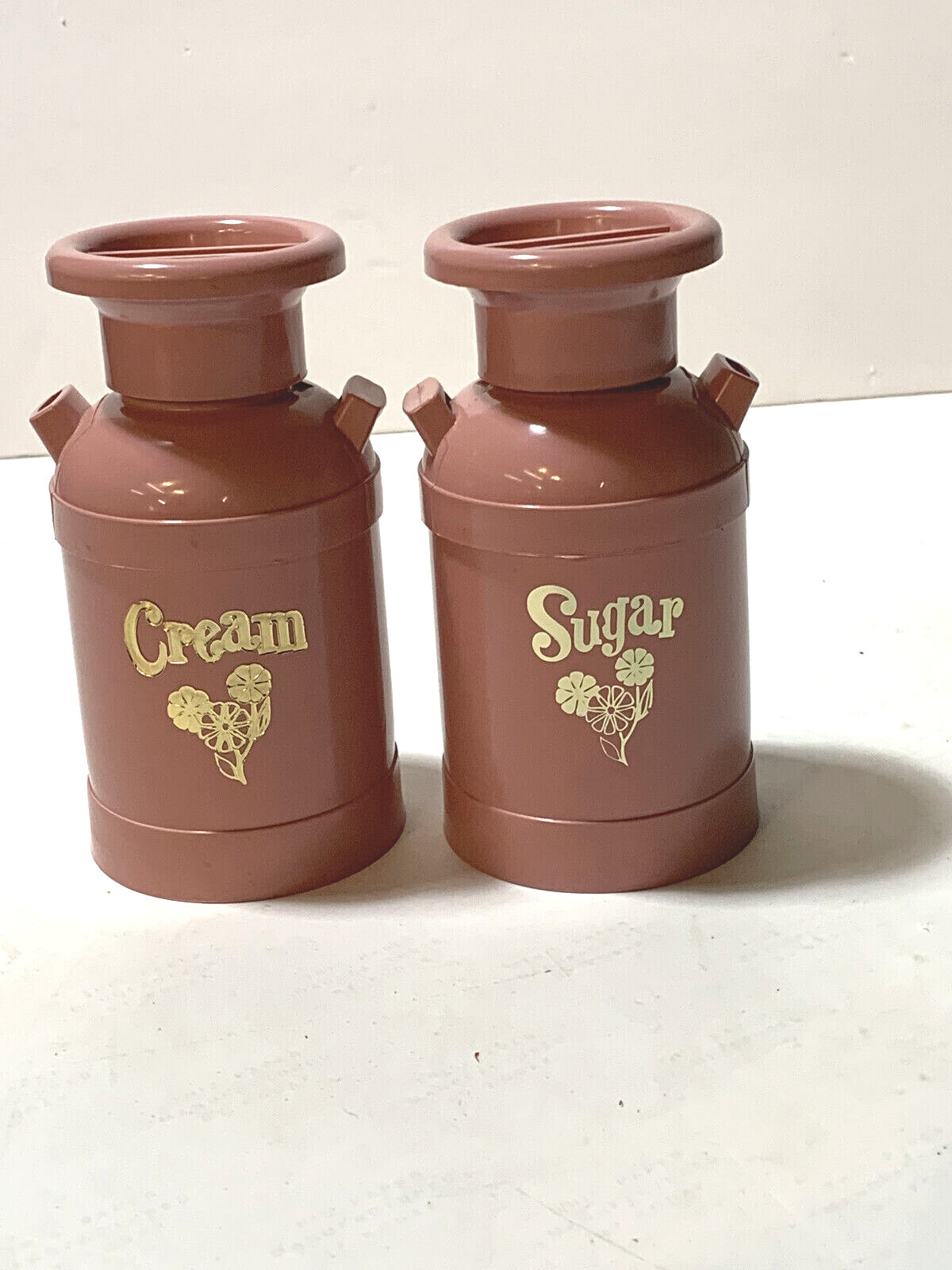 VINTAGE PINK Milk Can Sugar AND Creamer Spout Dispenser SET DM Plastics