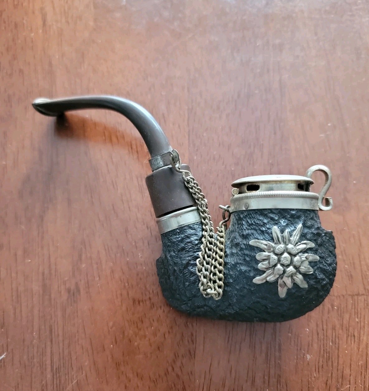 Vintage BBK Swiss Hinged Sunflower Tobacco Pipe With Chain