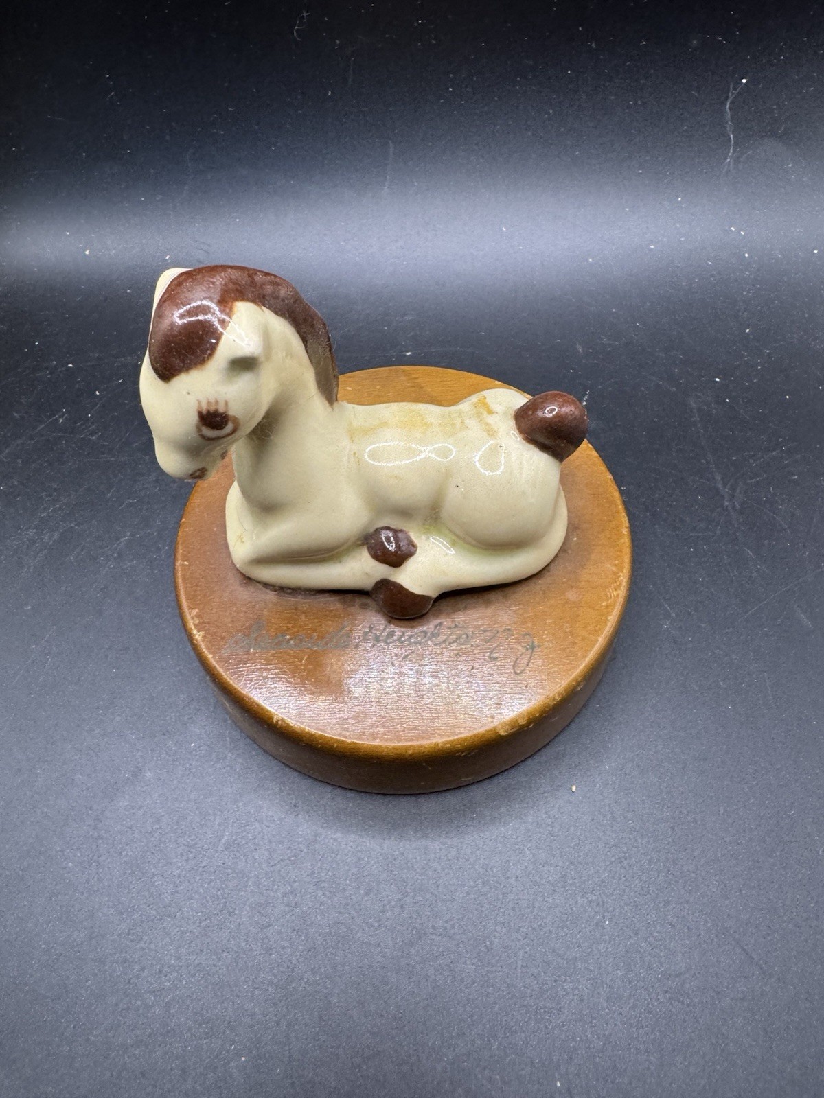 Vintage Seaside Heights NJ Souvenir Ceramic Horse Foal on Myrtlewood Base MCM