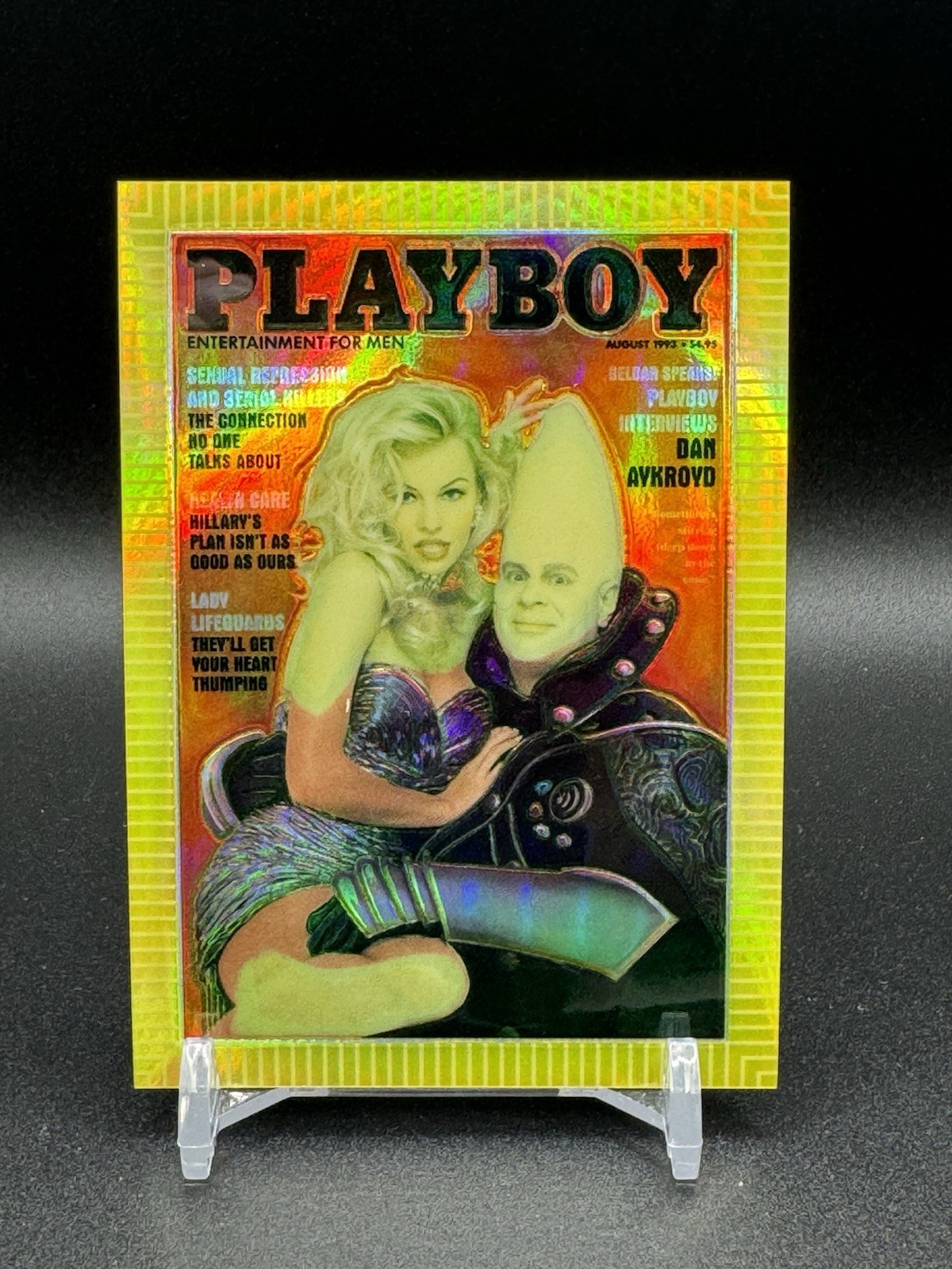 1995 Playboy Chromium Cover Card PAMELA ANDERSON & AYKROYD #98 REFRACTOR Rare