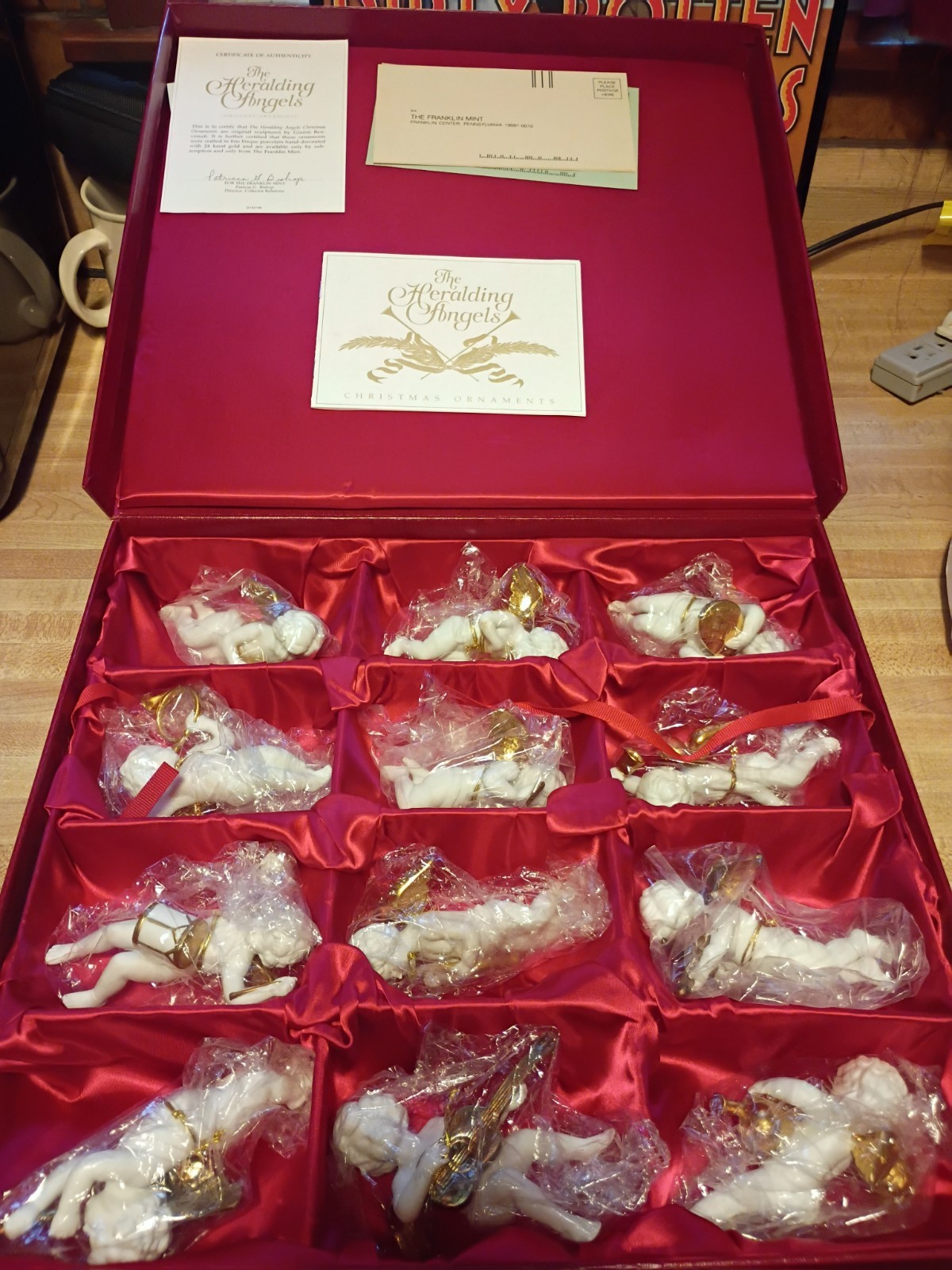 Franklin Mint 12 Heralding Angels 24kt Gold & Porcelain Christmas ornaments