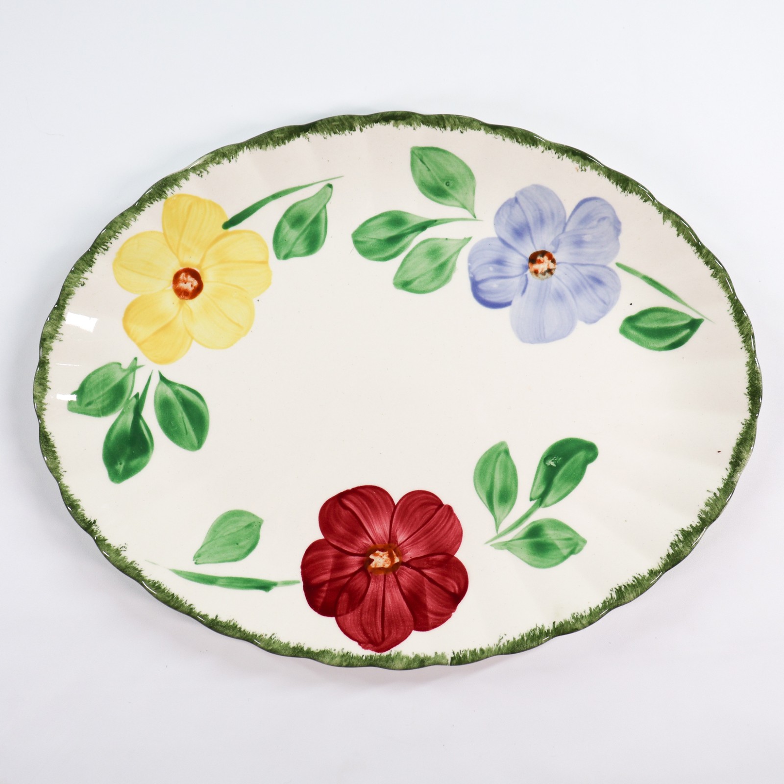 Vtg Blue Ridge Southern Potteries Flower Ring Large Oval Serving Platter 13in